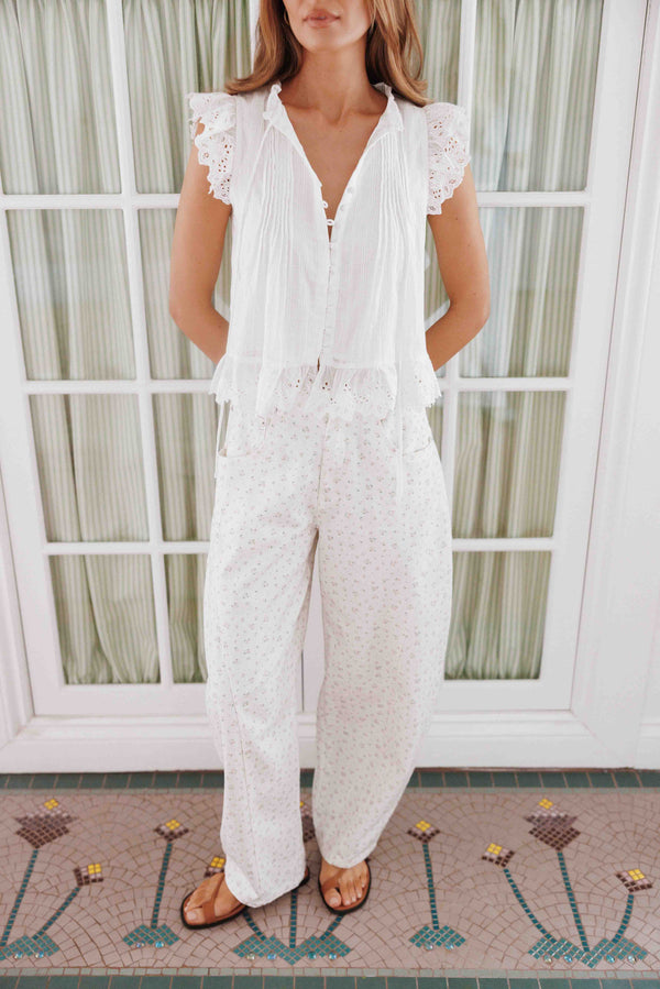 BOTTOMS Tulsi Barrel Leg Jeans - Cream/Pink Floral