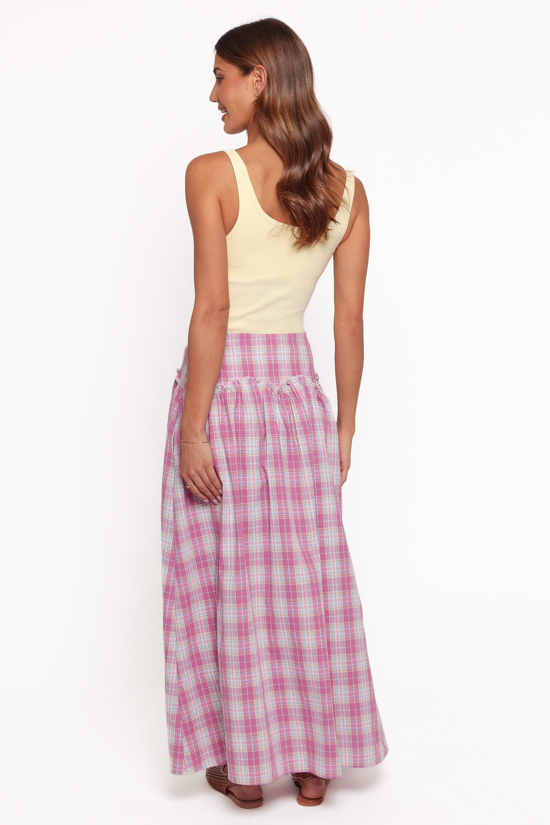 BOTTOMS Tyler Drop Waist Maxi Skirt - Pink Plaid