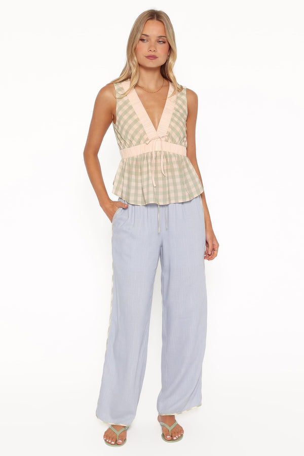 BOTTOMS Venda Contrast Trim Pants - Light Blue Linen