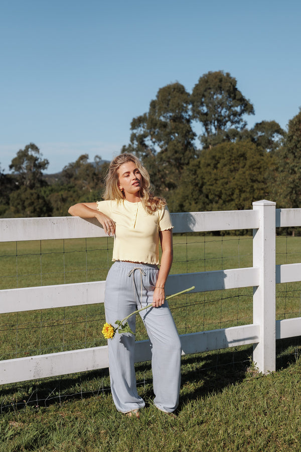 BOTTOMS Venda Contrast Trim Pants - Light Blue Linen