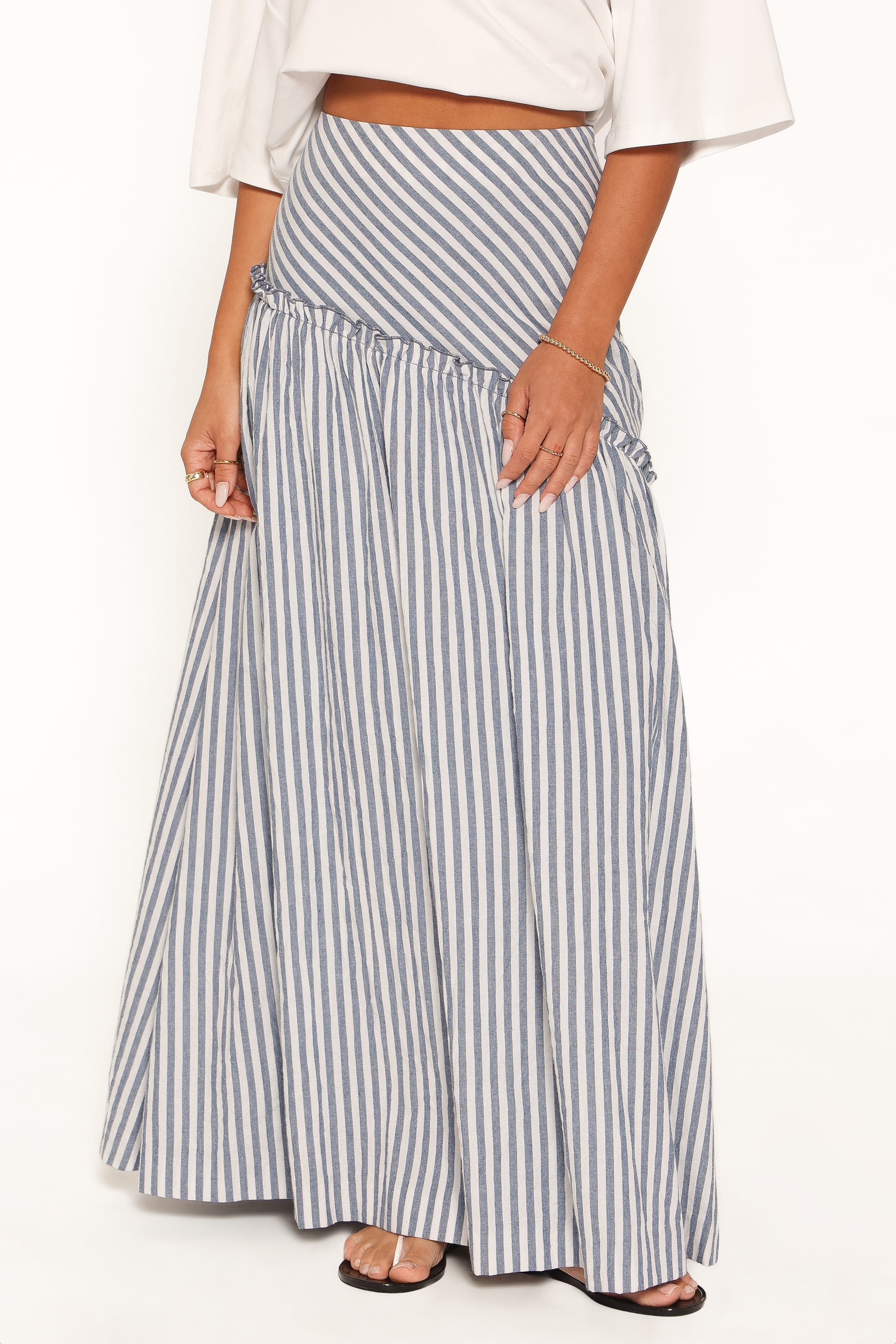 BOTTOMS Vina Basque Frill Maxi Skirt - Blue/White Stripe