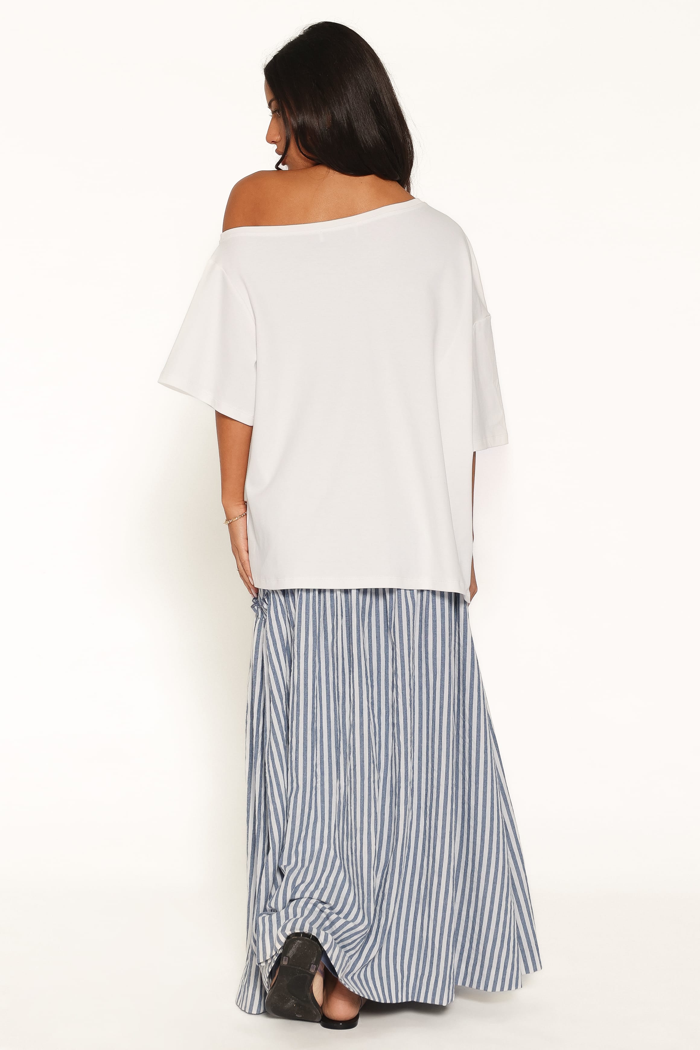 BOTTOMS Vina Basque Frill Maxi Skirt - Blue/White Stripe
