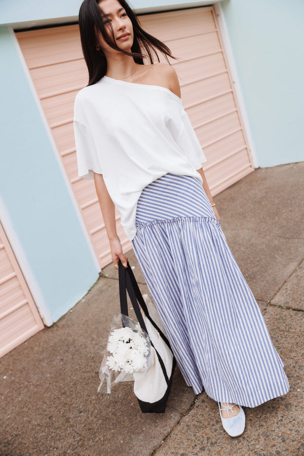 BOTTOMS Vina Basque Frill Maxi Skirt - Blue/White Stripe