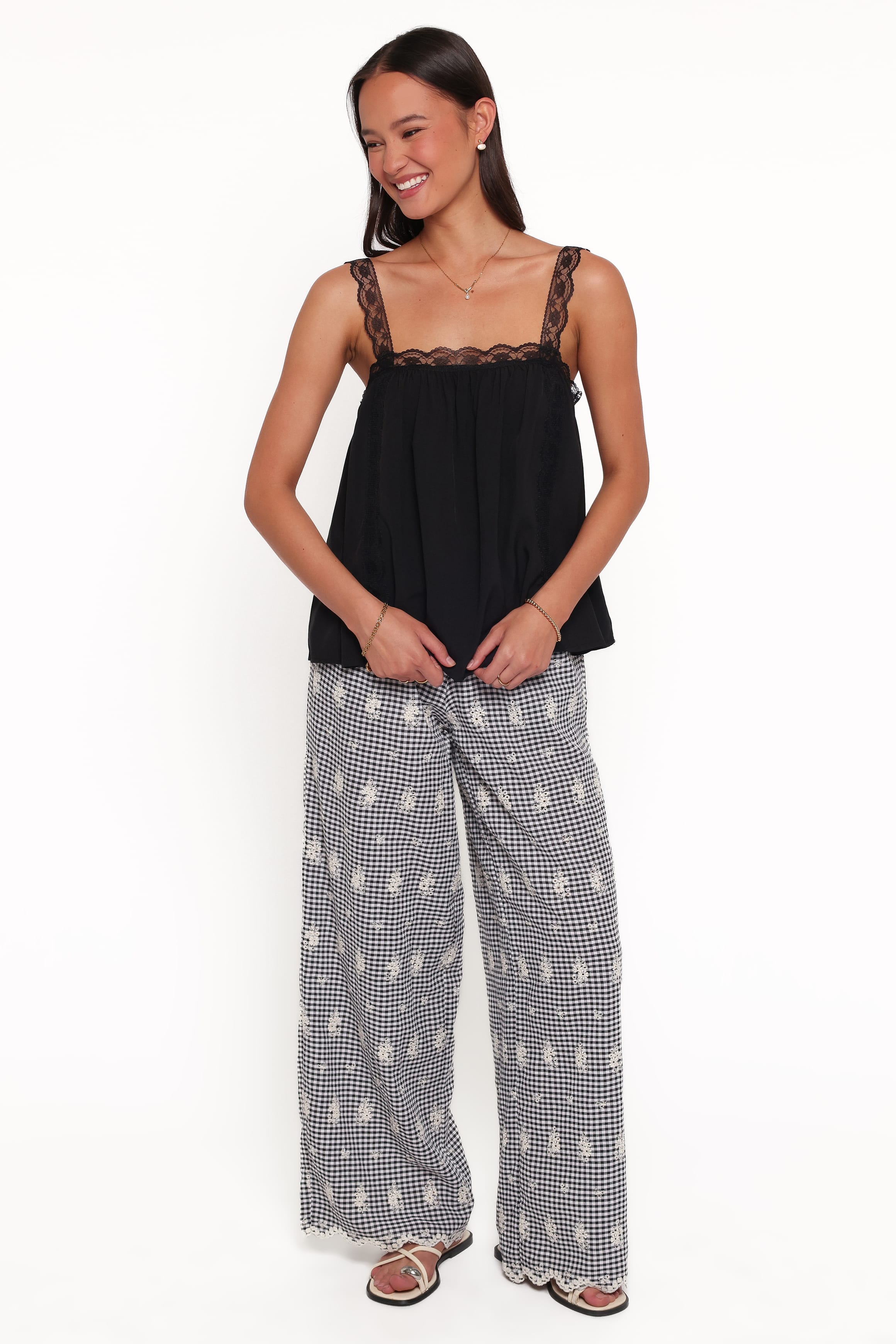 BOTTOMS Wren Pant - Black Gingham Broderie