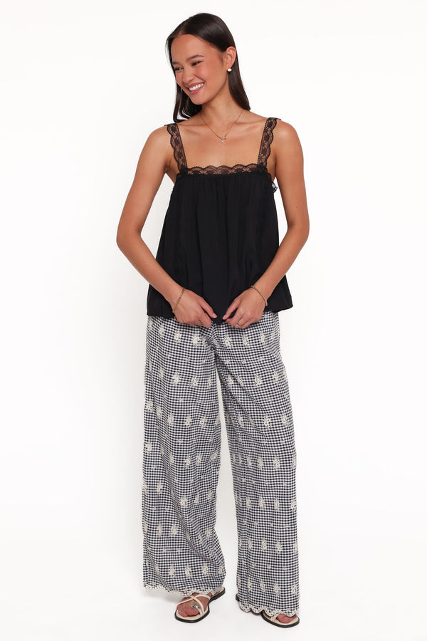 BOTTOMS Wren Pant - Black Gingham Broderie