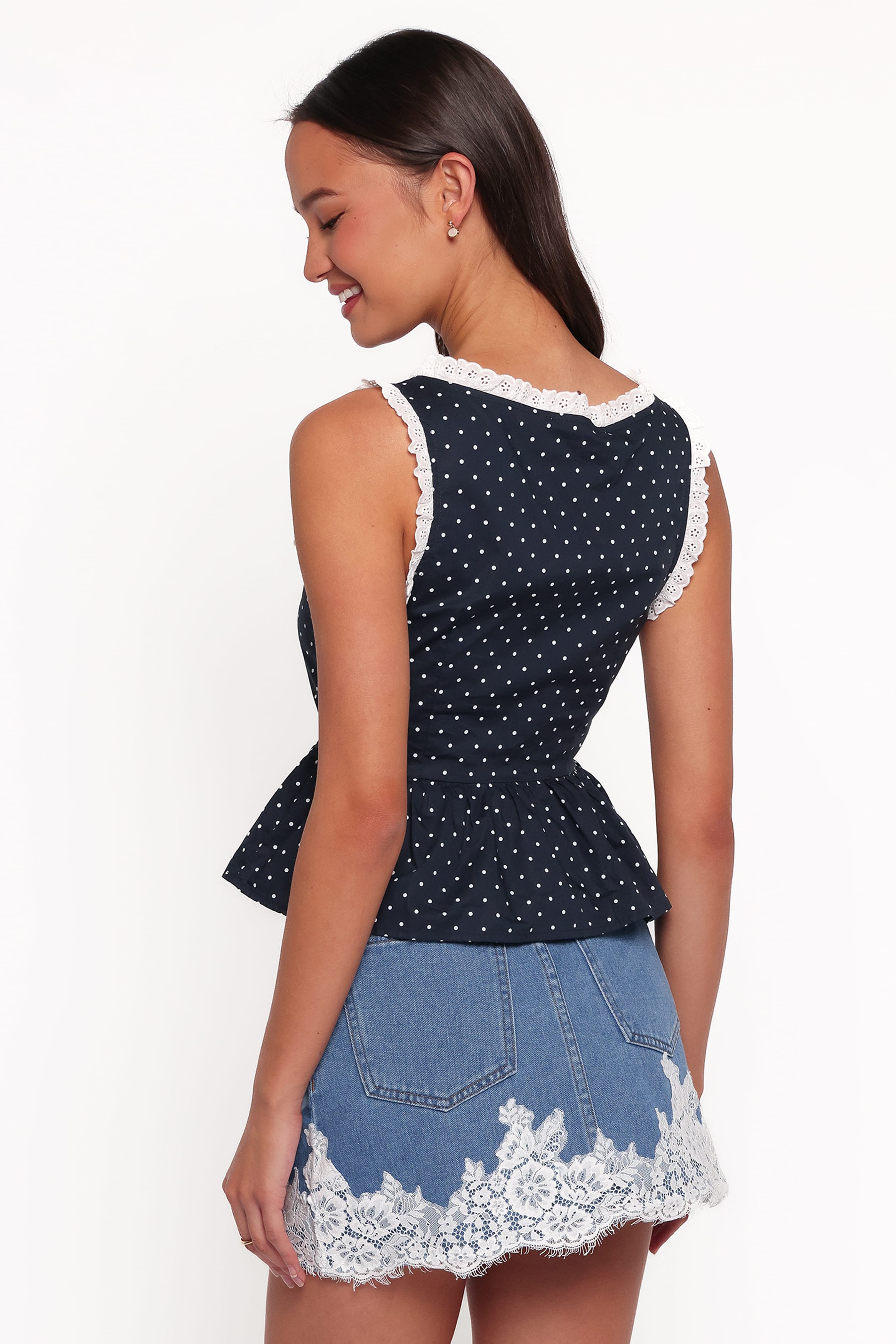 BOTTOMS Yilissa Lace Trim Denim Mini Skirt - Vintage Blue Wash
