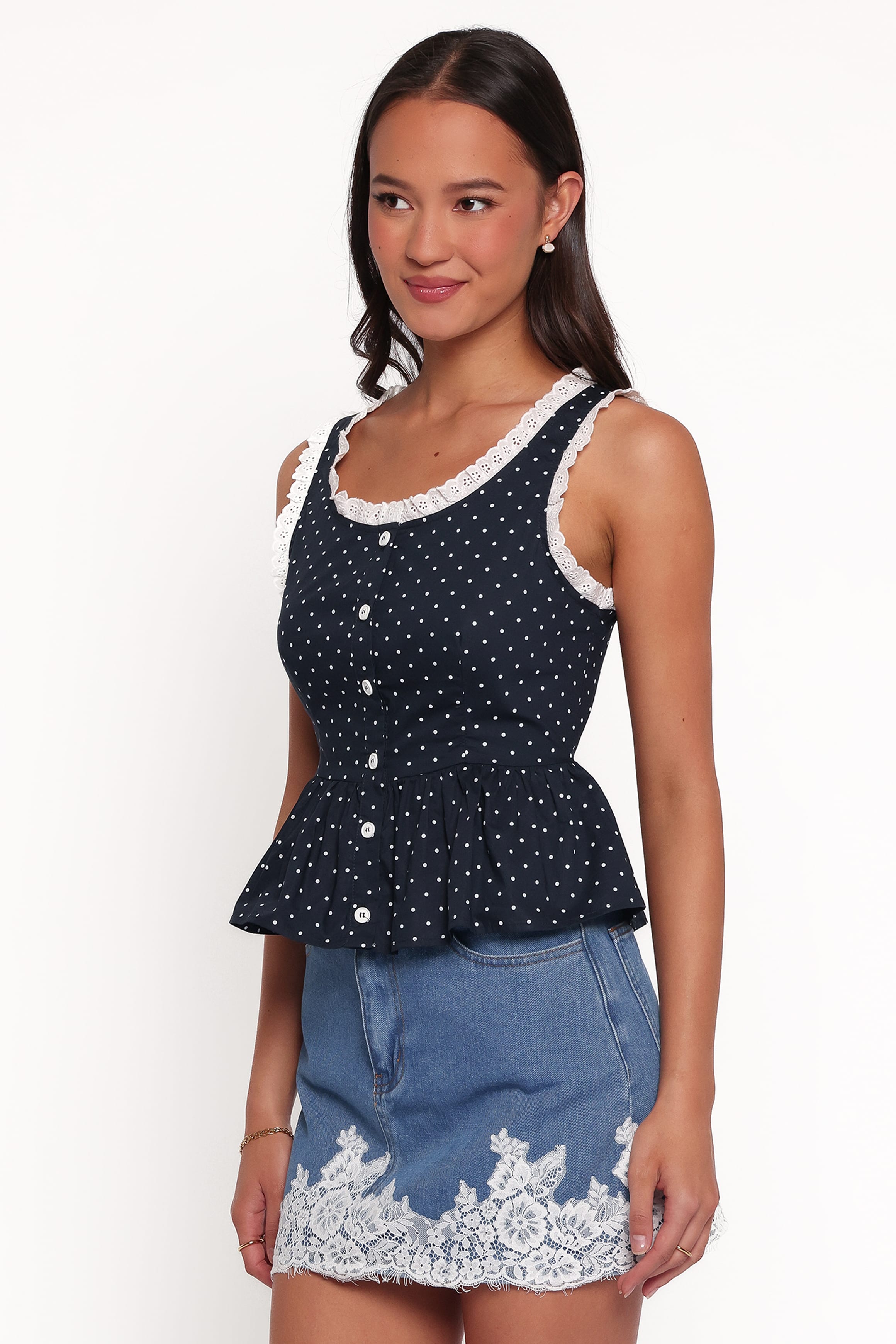 BOTTOMS Yilissa Lace Trim Denim Mini Skirt - Vintage Blue Wash