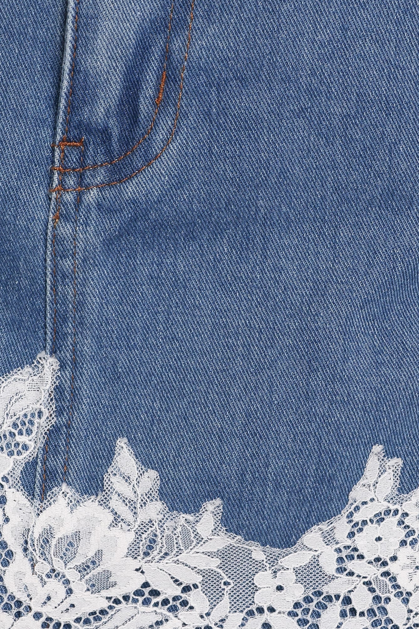 BOTTOMS Yilissa Lace Trim Denim Mini Skirt - Vintage Blue Wash