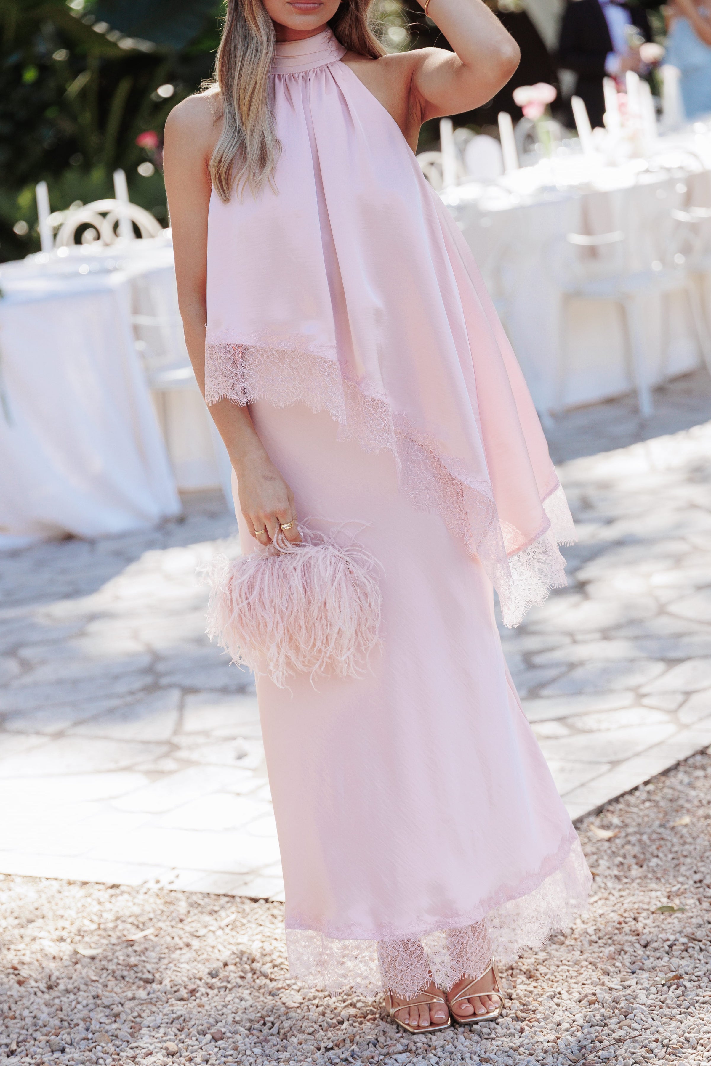 BOTTOMS Zarni Lace Trim Maxi Skirt - Pink