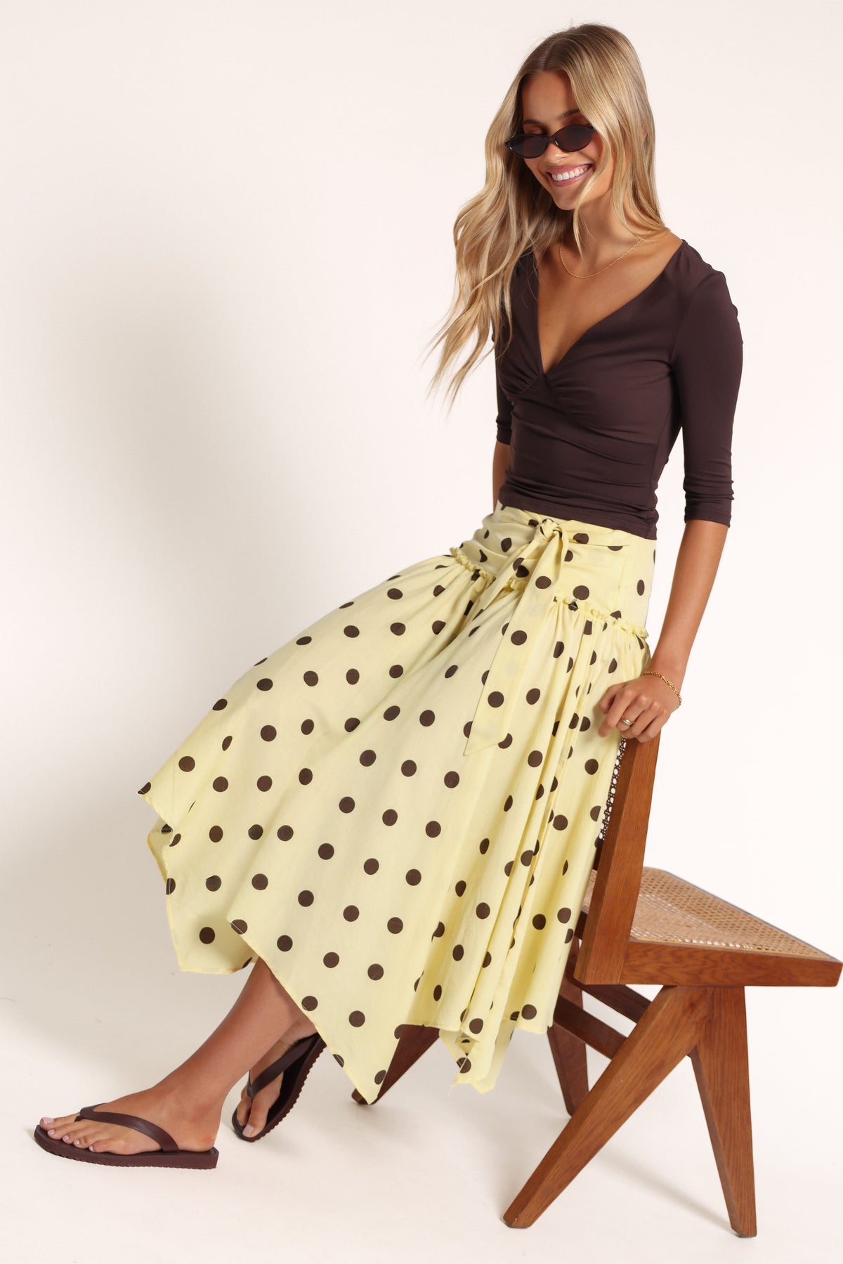 BOTTOMS Zodie Hanky Hem Midi Skirt - Yellow Dot