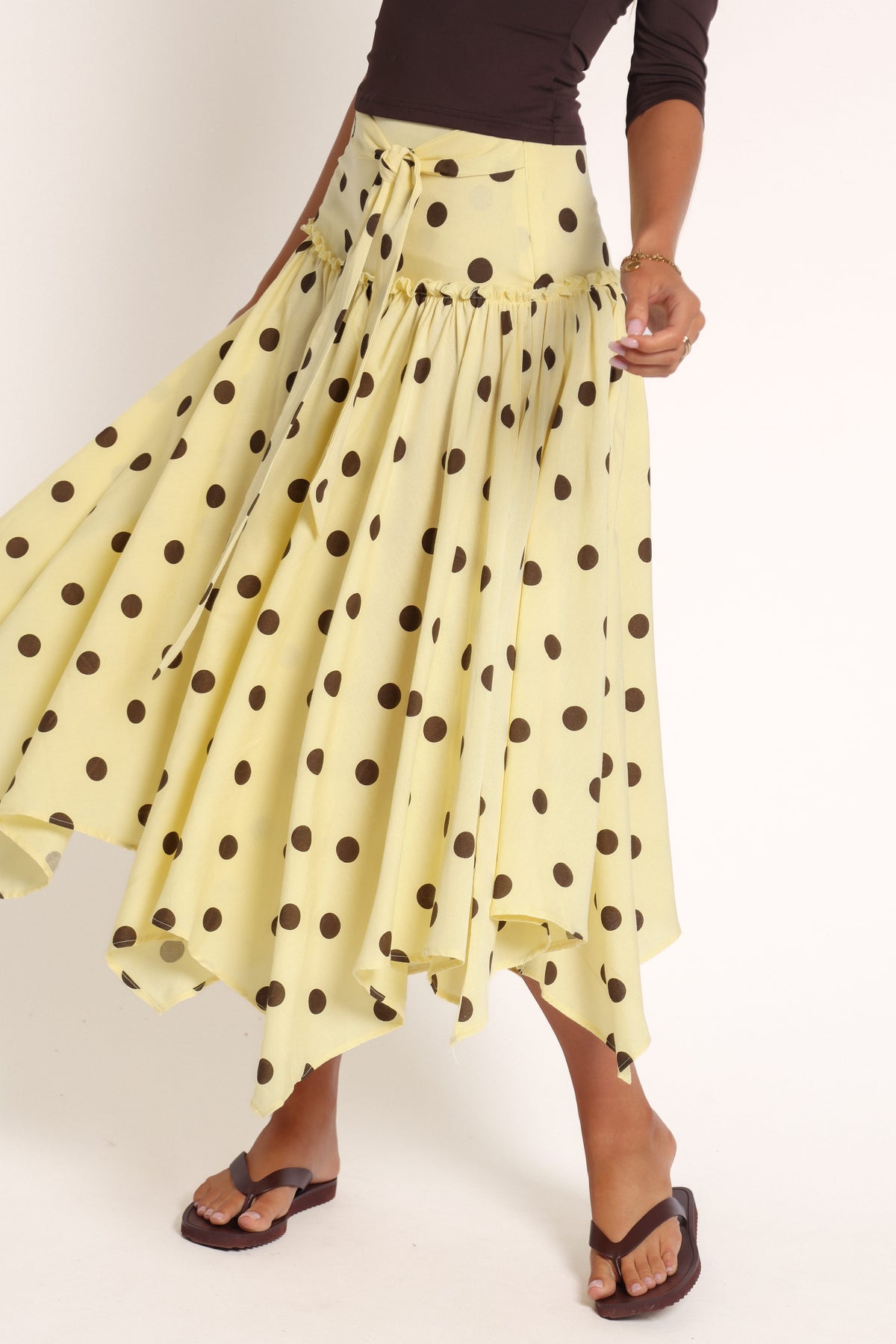 BOTTOMS Zodie Hanky Hem Midi Skirt - Yellow Dot