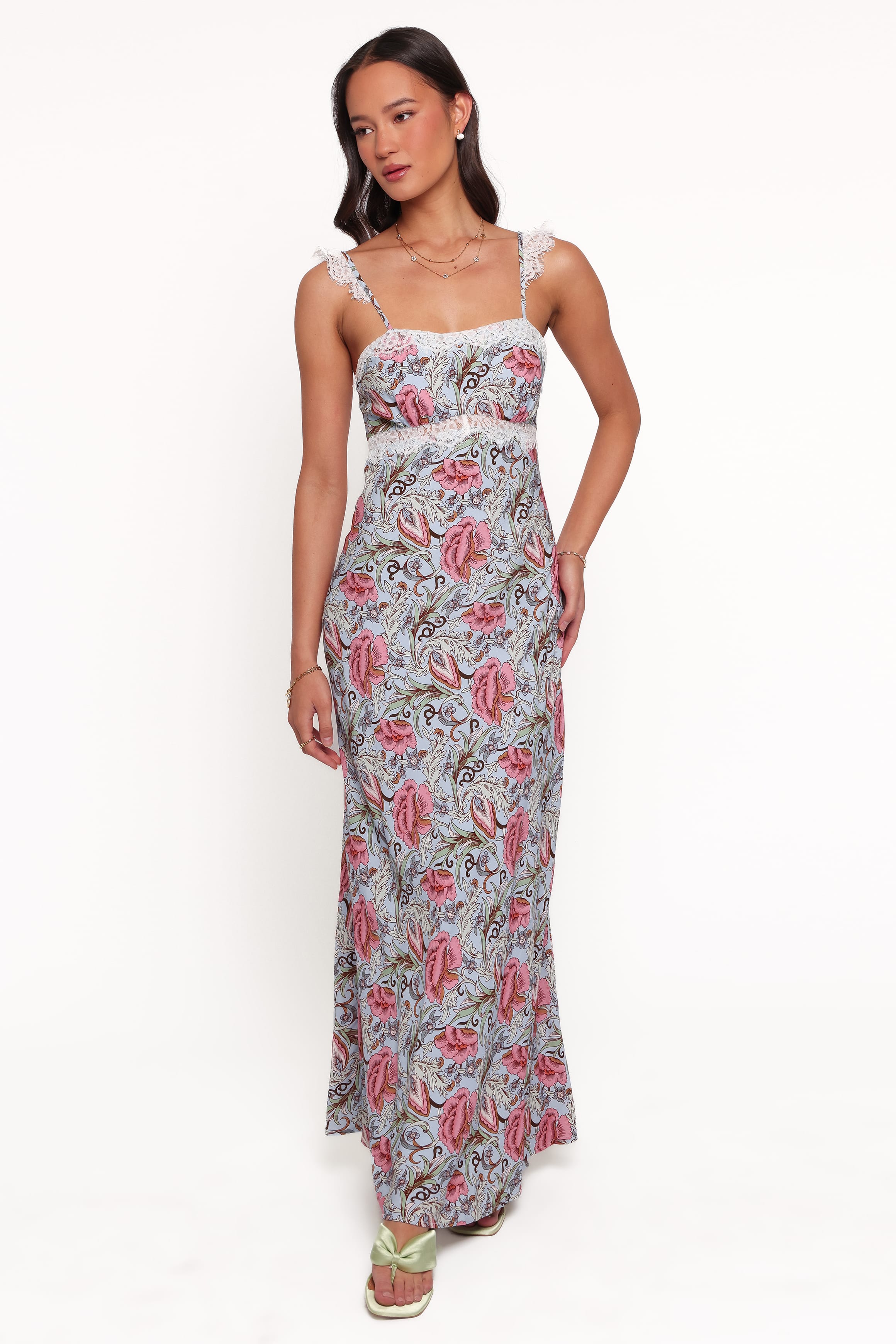 DRESSES Akira Lace Trim Midi Dress - Blue Tapestry Floral