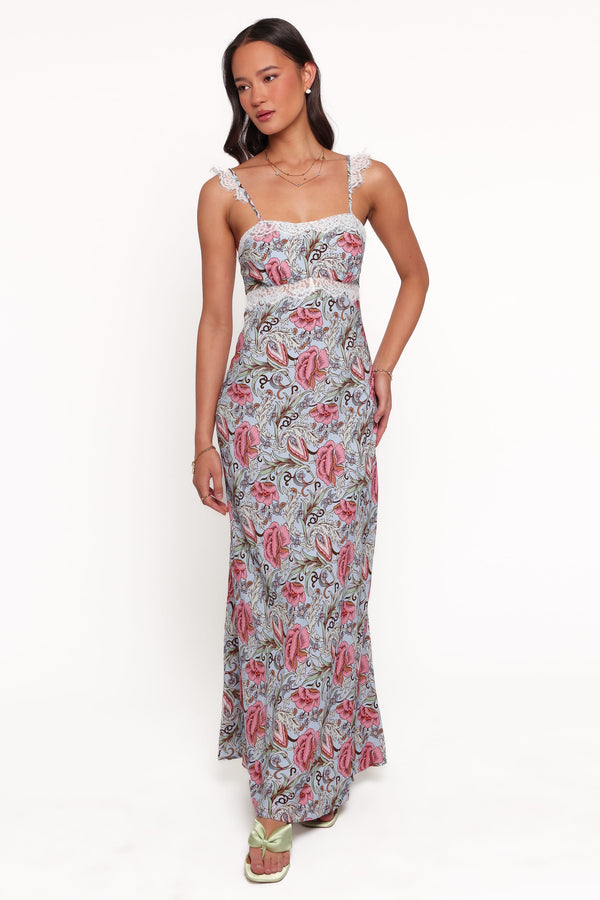 DRESSES Akira Lace Trim Midi Dress - Blue Tapestry Floral