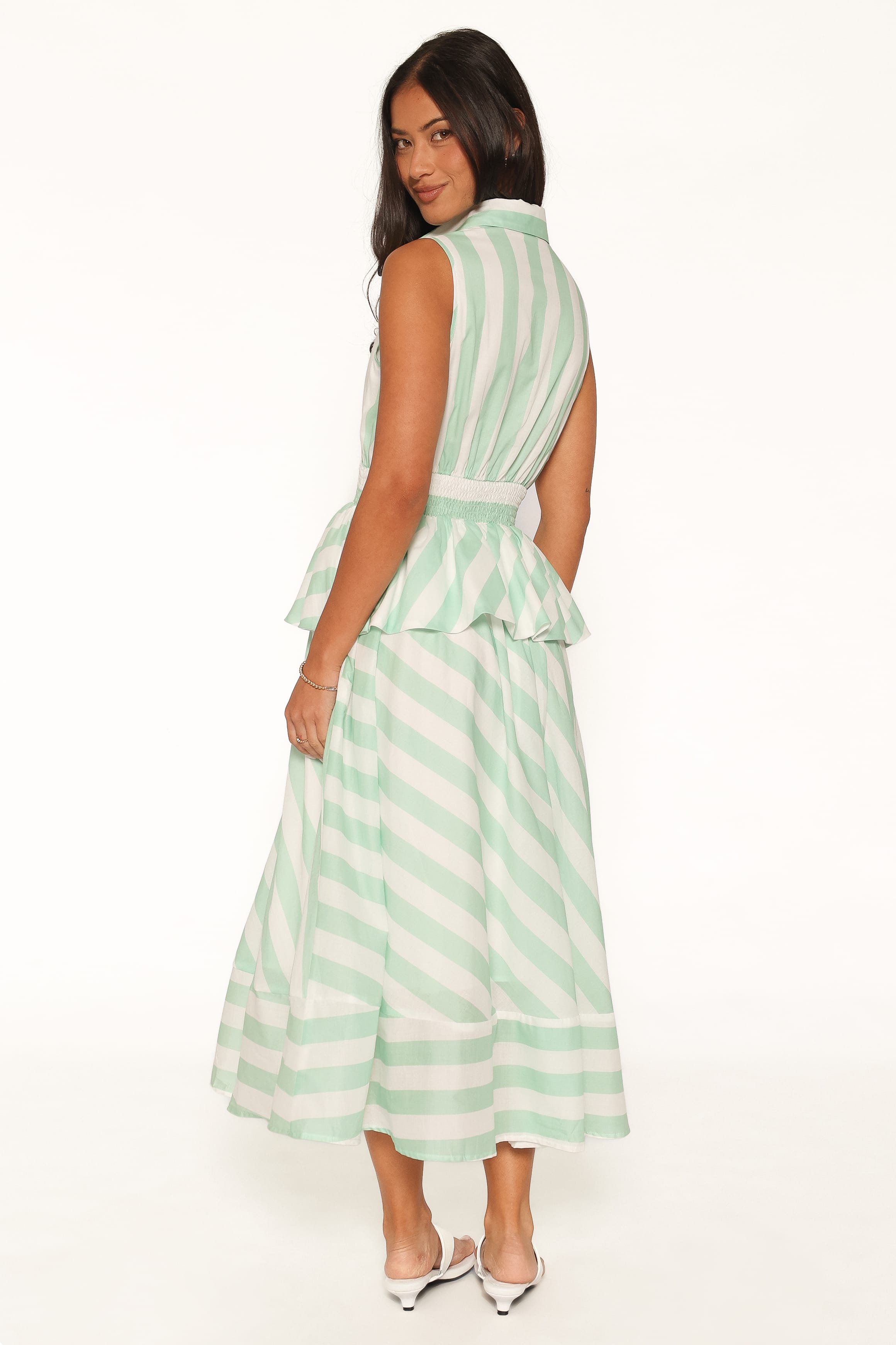 DRESSES Alayna Peplum Midi Dress - Green/White Stripe