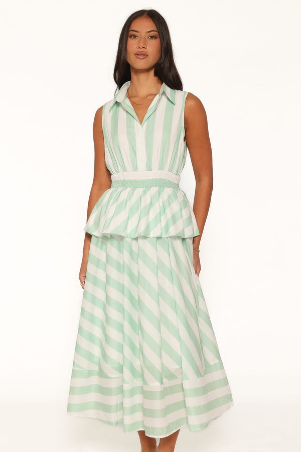 DRESSES Alayna Peplum Midi Dress - Green/White Stripe