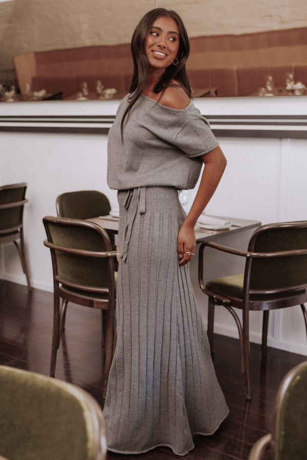 DRESSES Arnie Off Shoulder Midi Dress - Charcoal Grey