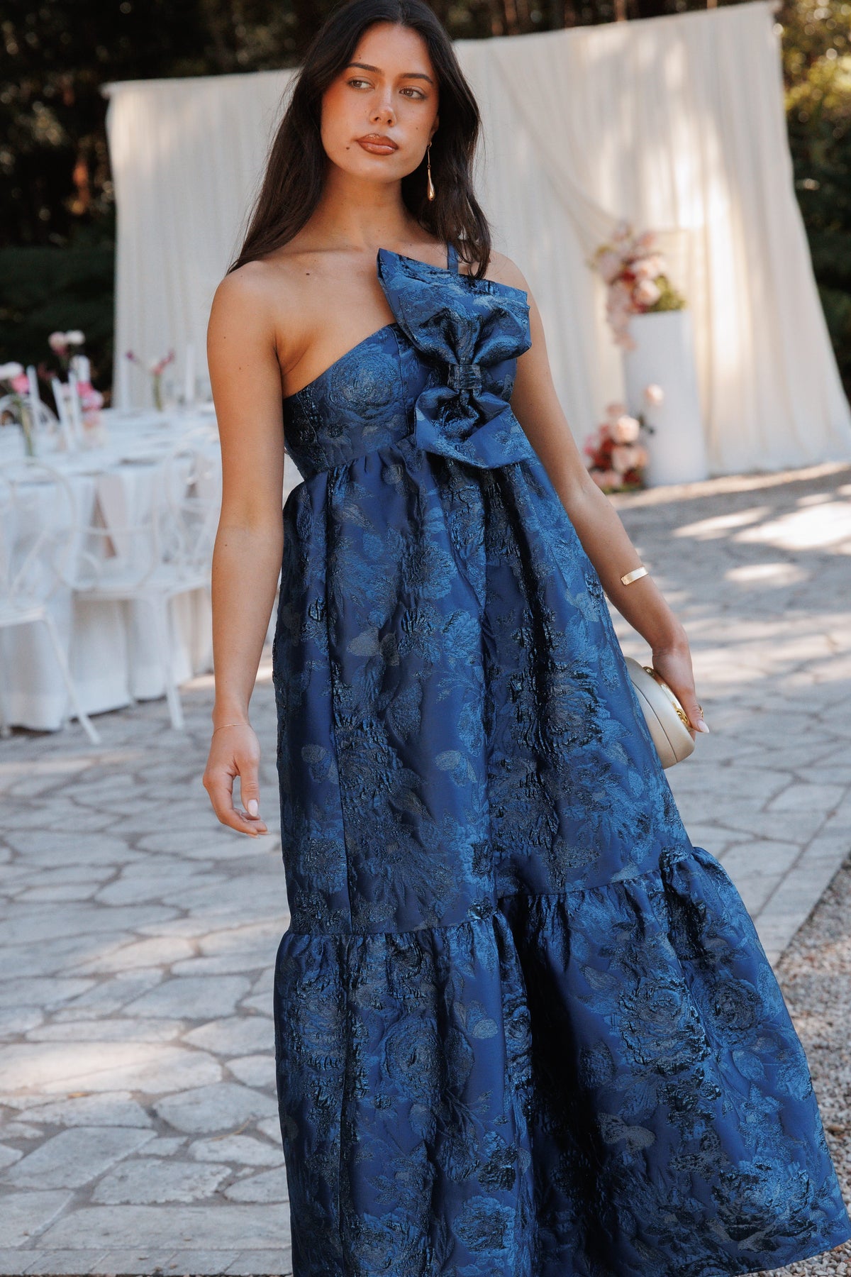 DRESSES Betina Bow Front Maxi Dress - Blue Brocade