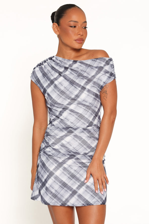 DRESSES Callan Off Shoulder Mini Dress - Black Plaid