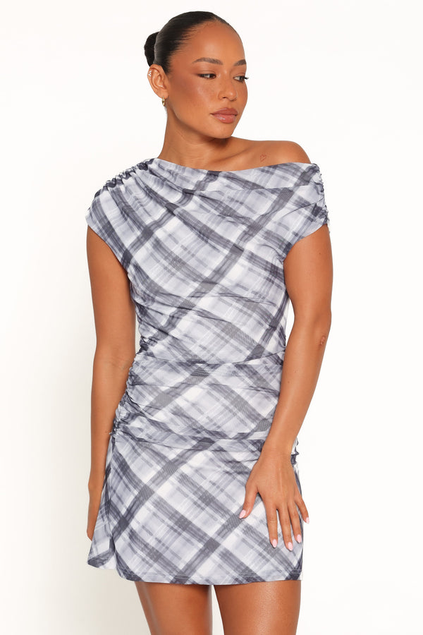 DRESSES Callan Off Shoulder Mini Dress - Black Plaid