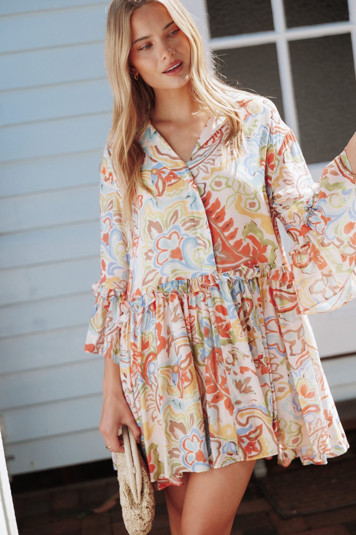 DRESSES Caplan Mini Dress - Green Blue Paisley