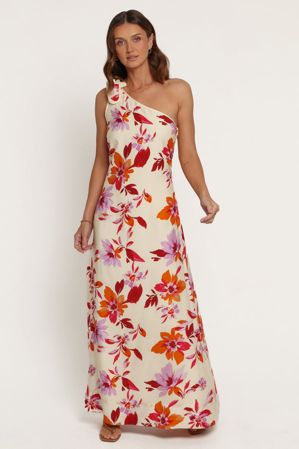 DRESSES Carla One Shoulder Midi Dress - Orange Pink Floral