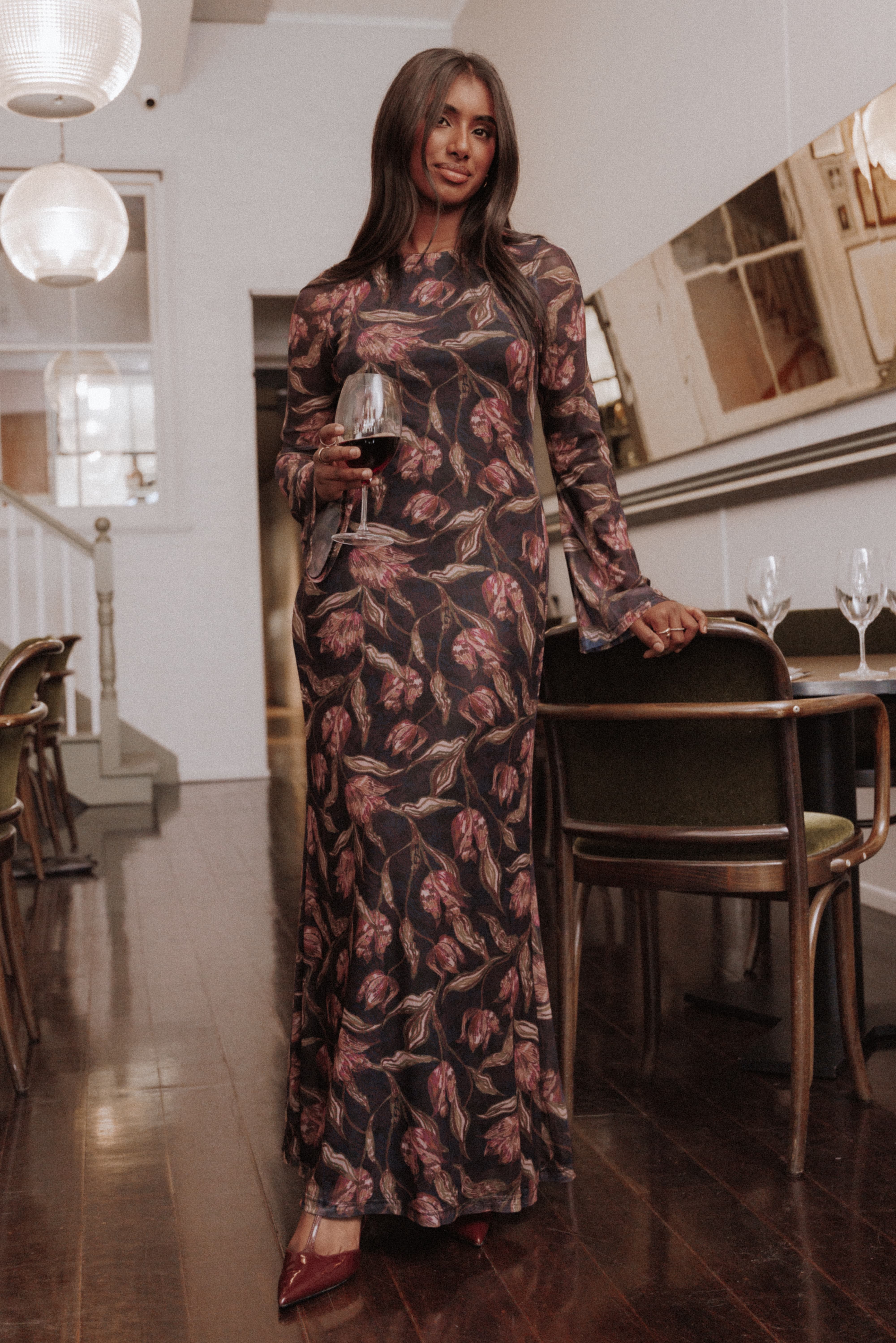 DRESSES Cassidy Long Sleeve Maxi Dress - Dark Plum Floral