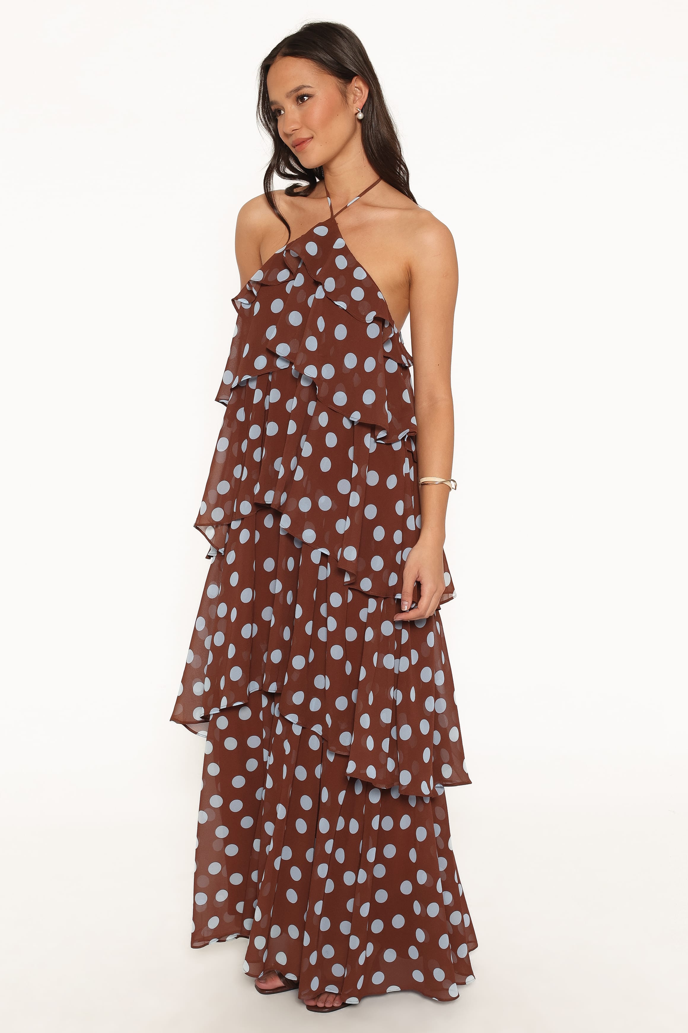DRESSES Chasity Halterneck Maxi Dress - Brown Polka Dot