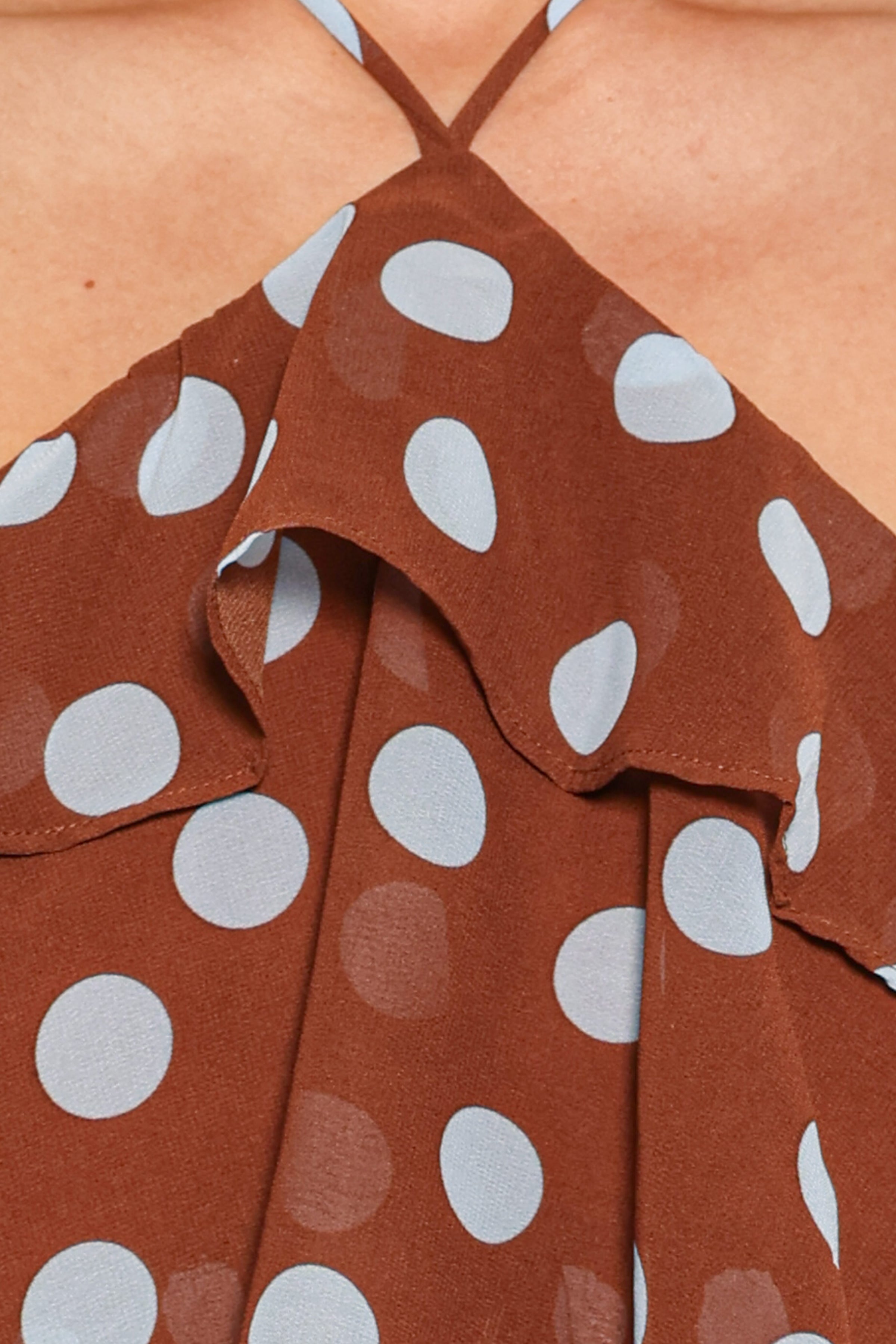 DRESSES Chasity Halterneck Maxi Dress - Brown Polka Dot