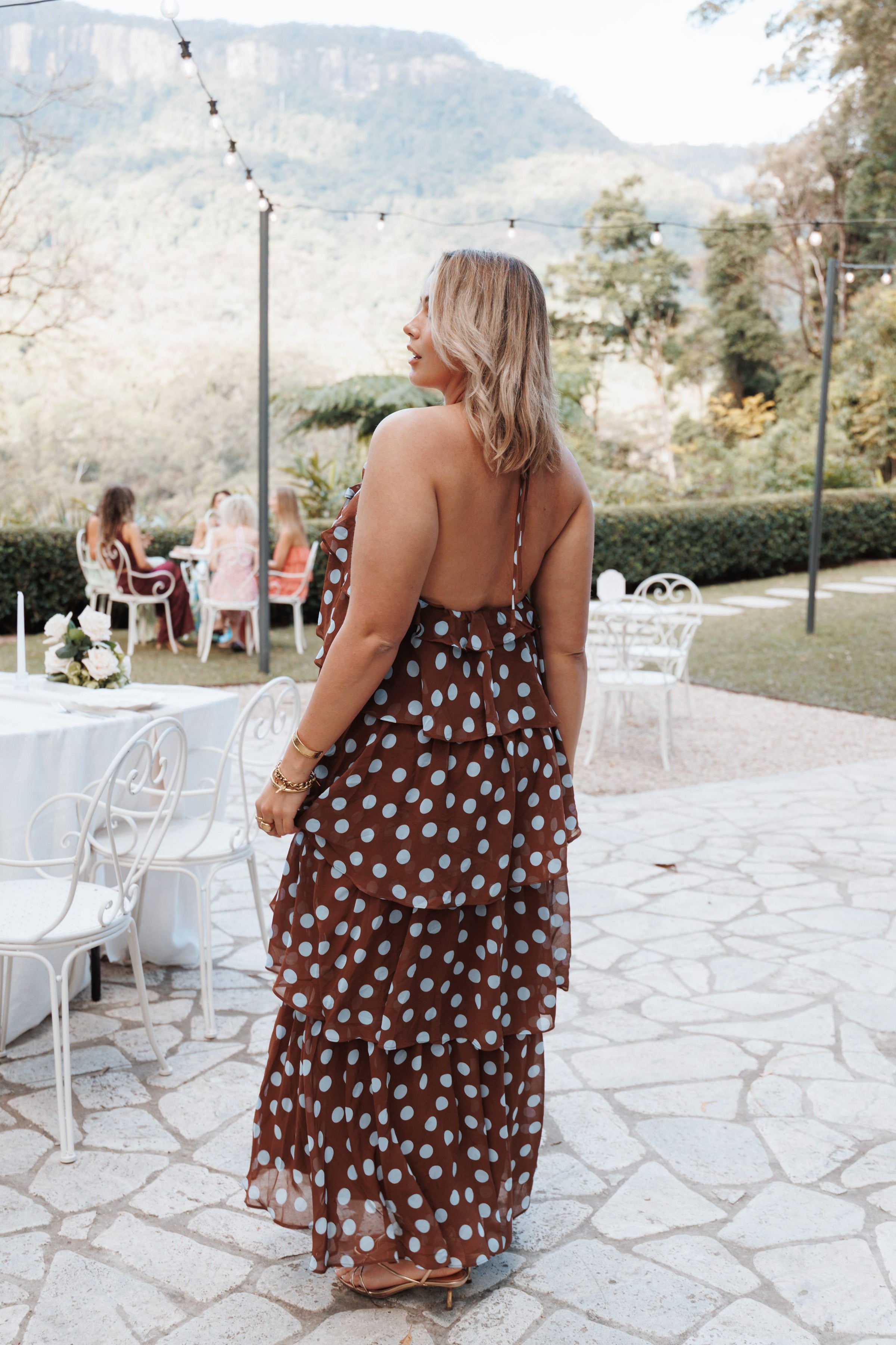DRESSES Chasity Halterneck Maxi Dress - Brown Polka Dot