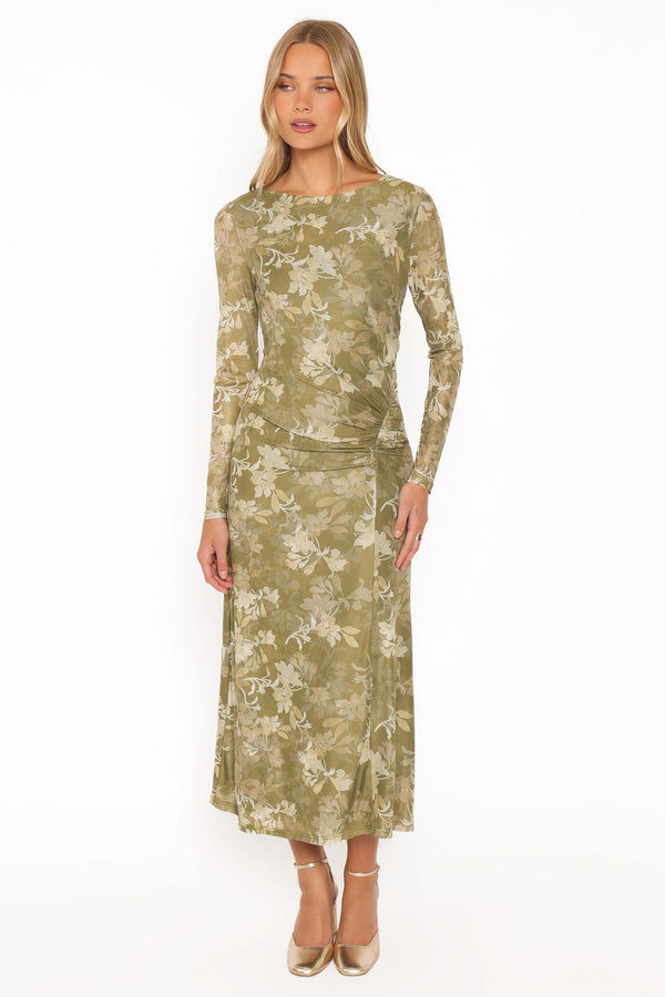 DRESSES Chelsea Ruched Mesh Maxi Dress - Green Floral