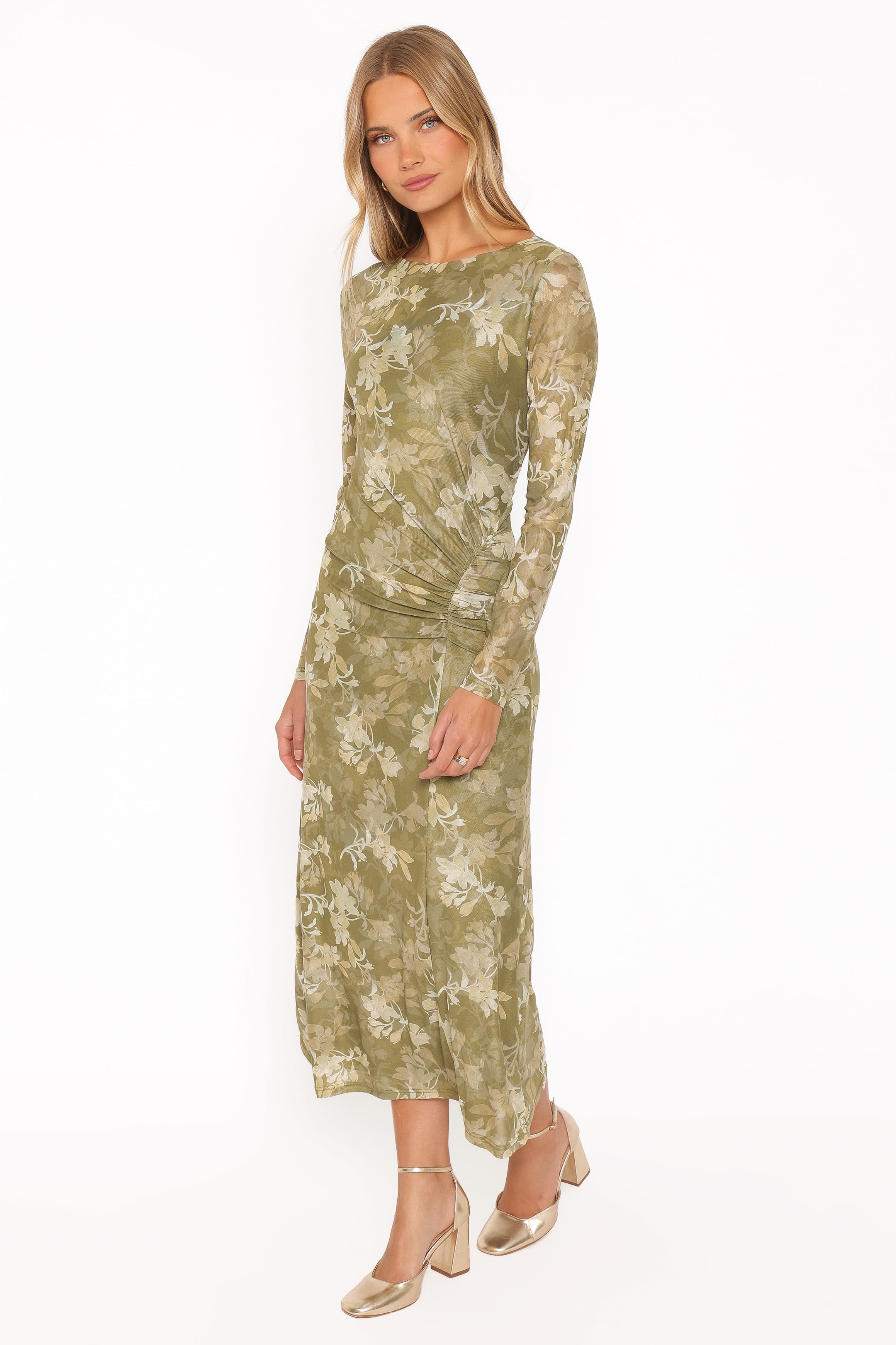 DRESSES Chelsea Ruched Mesh Maxi Dress - Green Floral