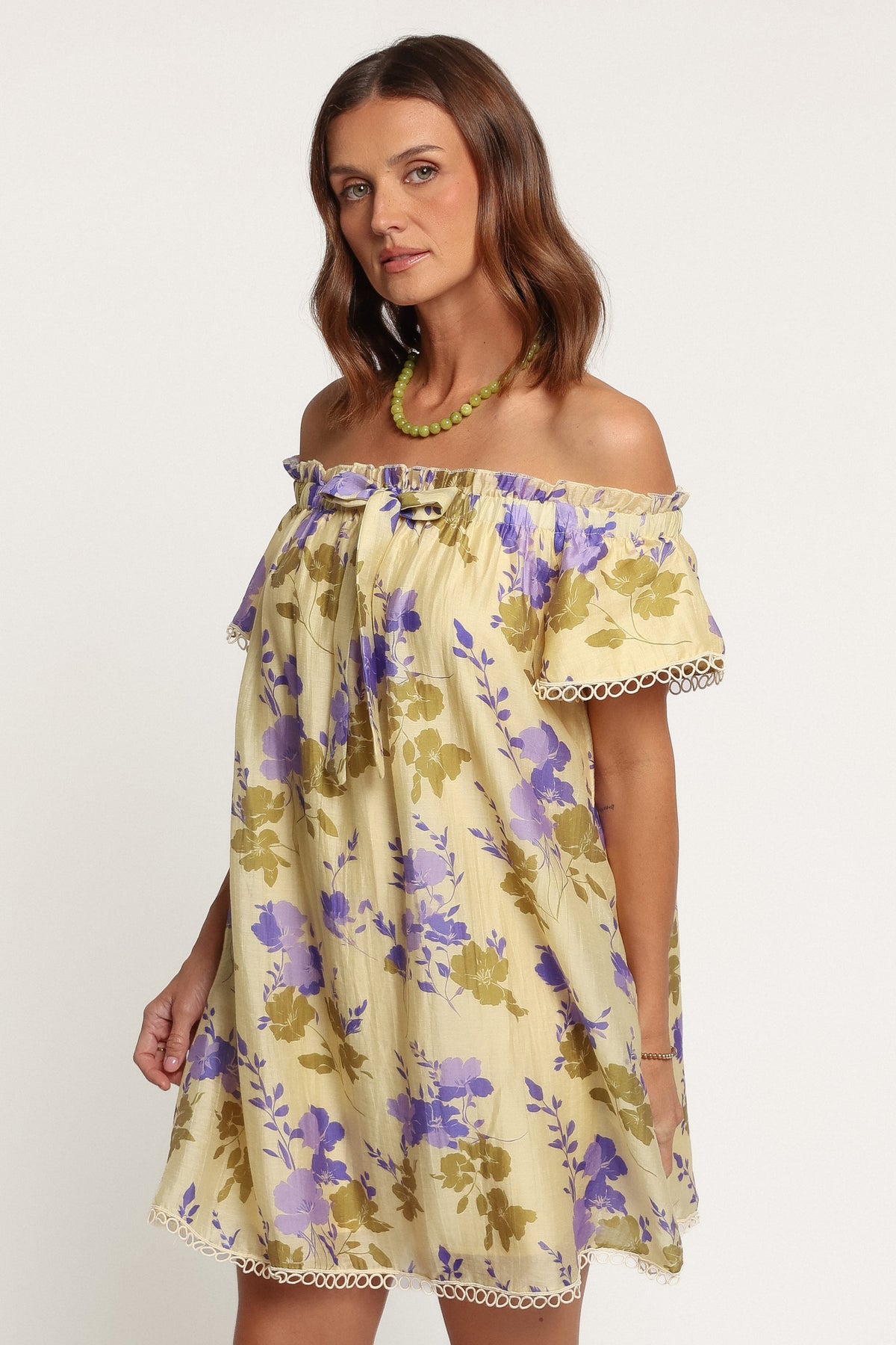 DRESSES Cheya Off Shoulder Mini Dress - Green Purple Floral