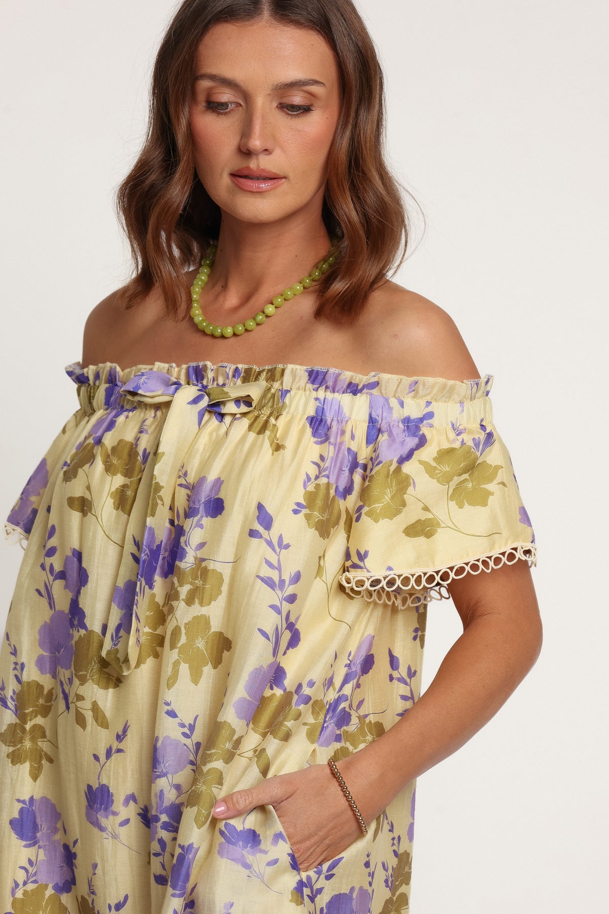 DRESSES Cheya Off Shoulder Mini Dress - Green Purple Floral