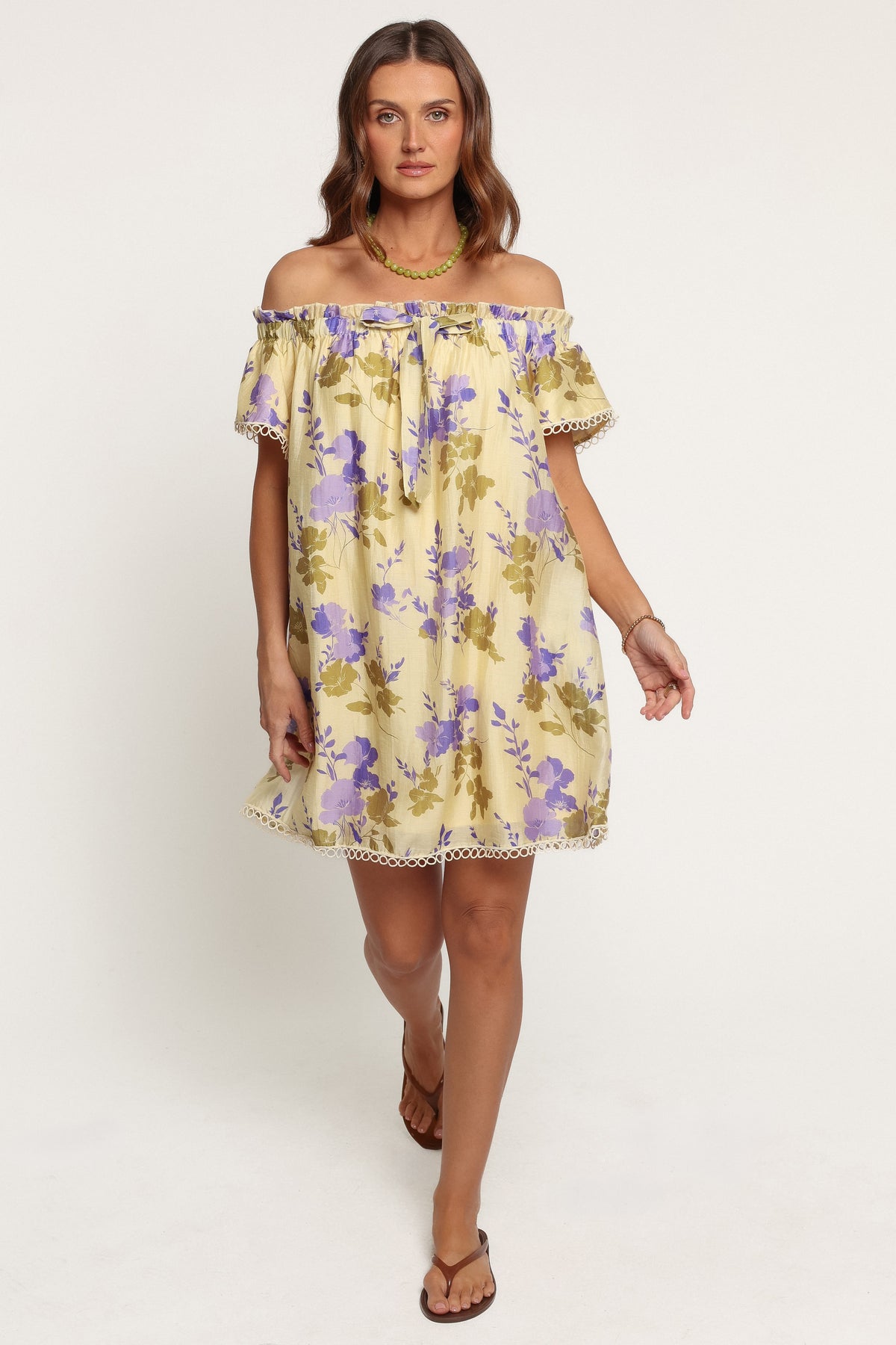 DRESSES Cheya Off Shoulder Mini Dress - Green Purple Floral