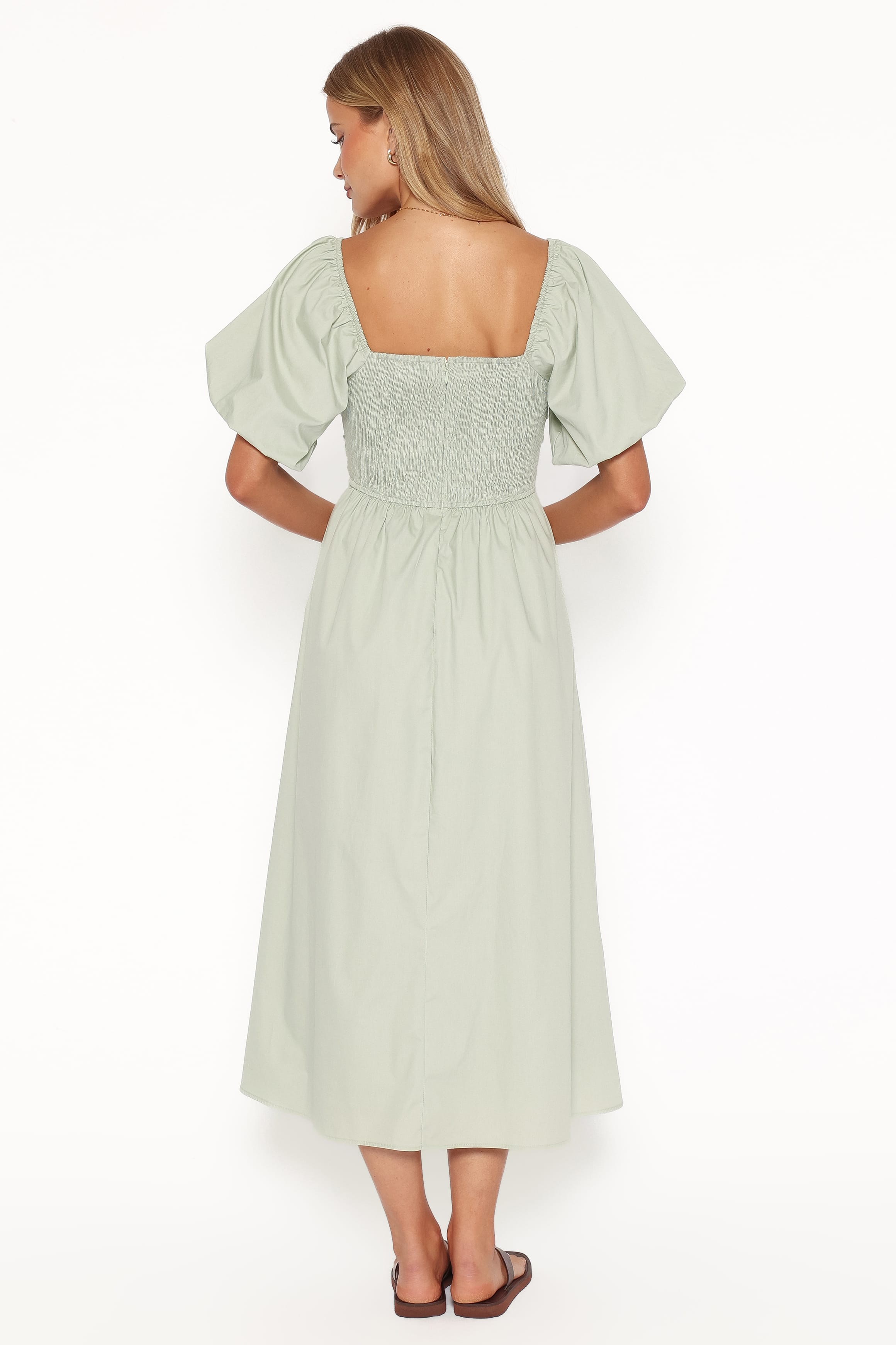 DRESSES Clo Puff Sleeve Midi Dress - Sage Green