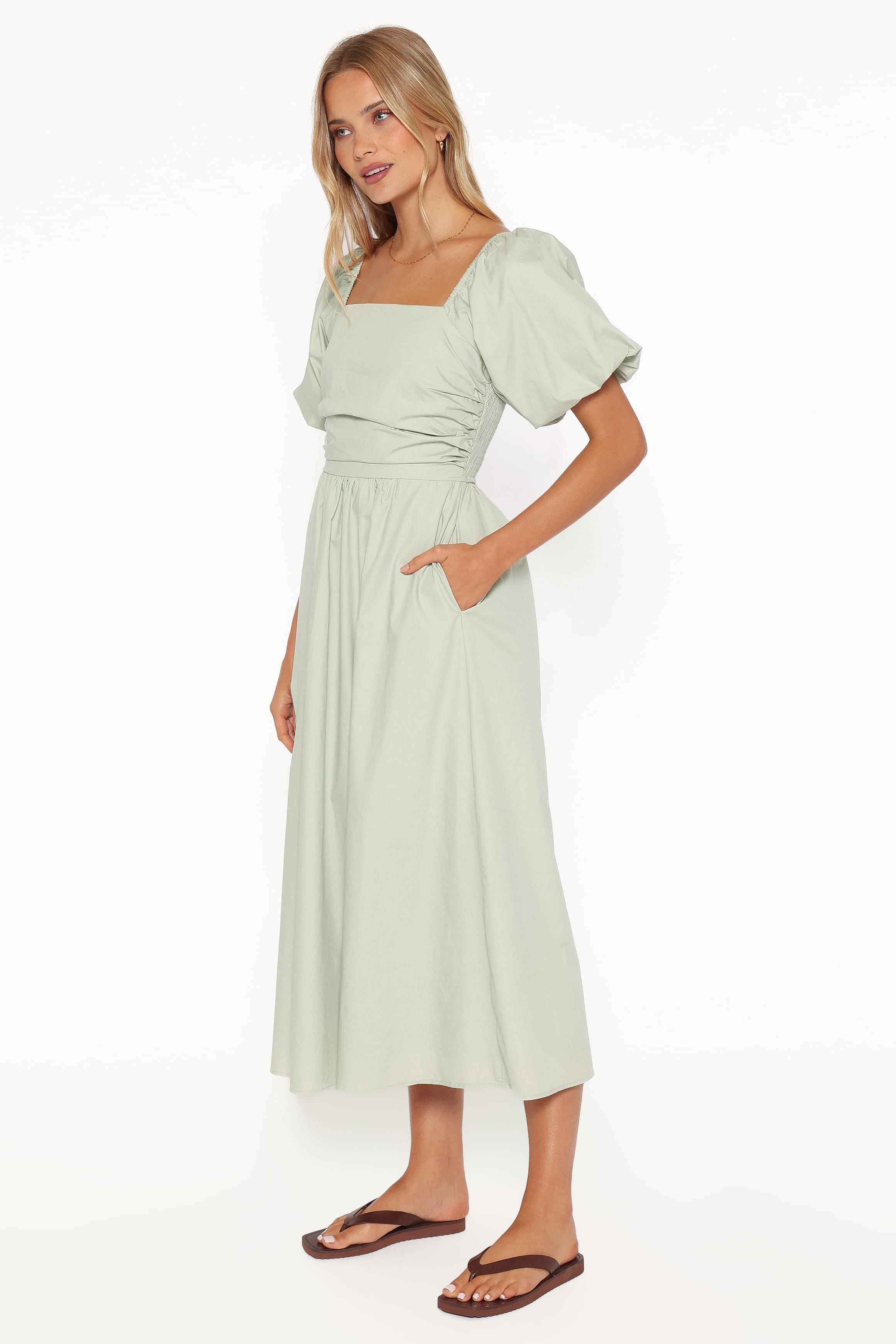 DRESSES Clo Puff Sleeve Midi Dress - Sage Green