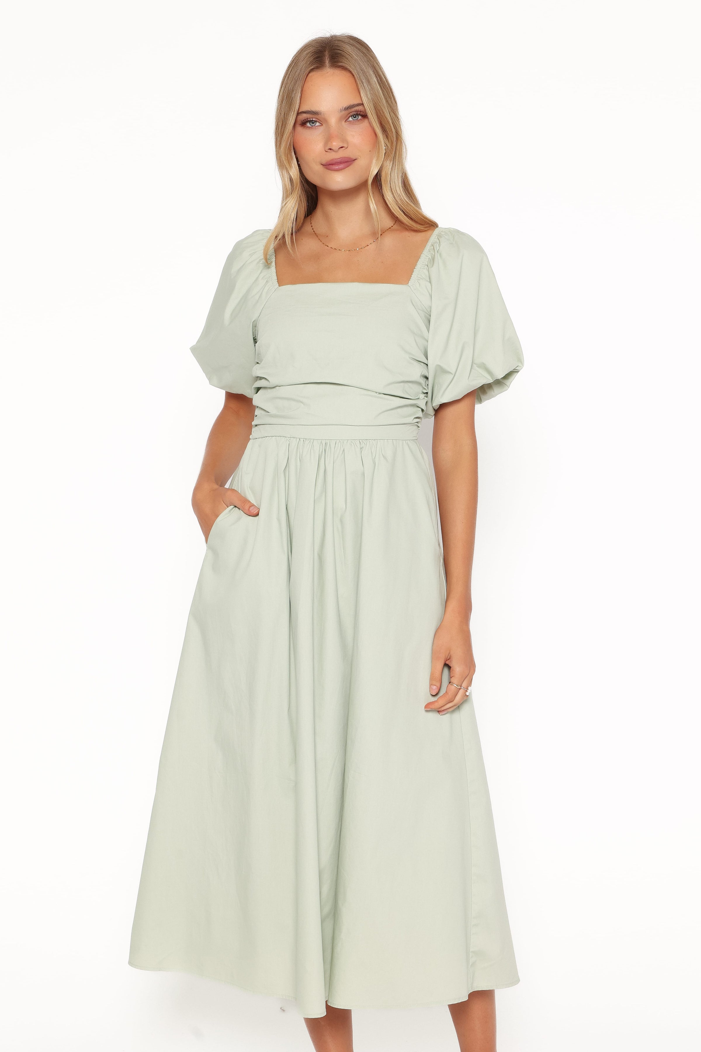 DRESSES Clo Puff Sleeve Midi Dress - Sage Green