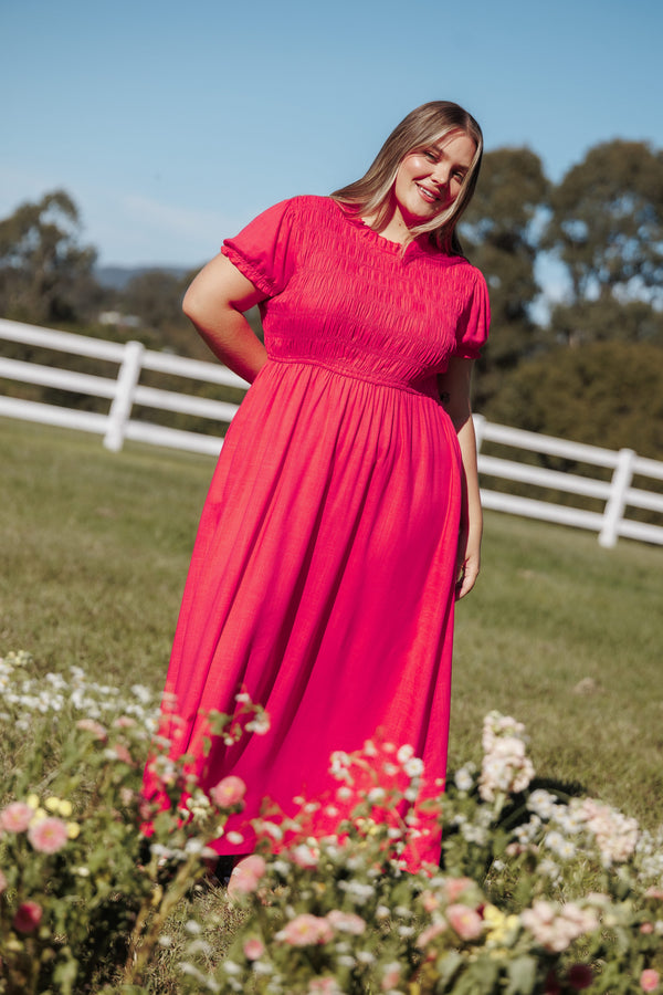 DRESSES Darla Puff Sleeve Dress - Hot Coral