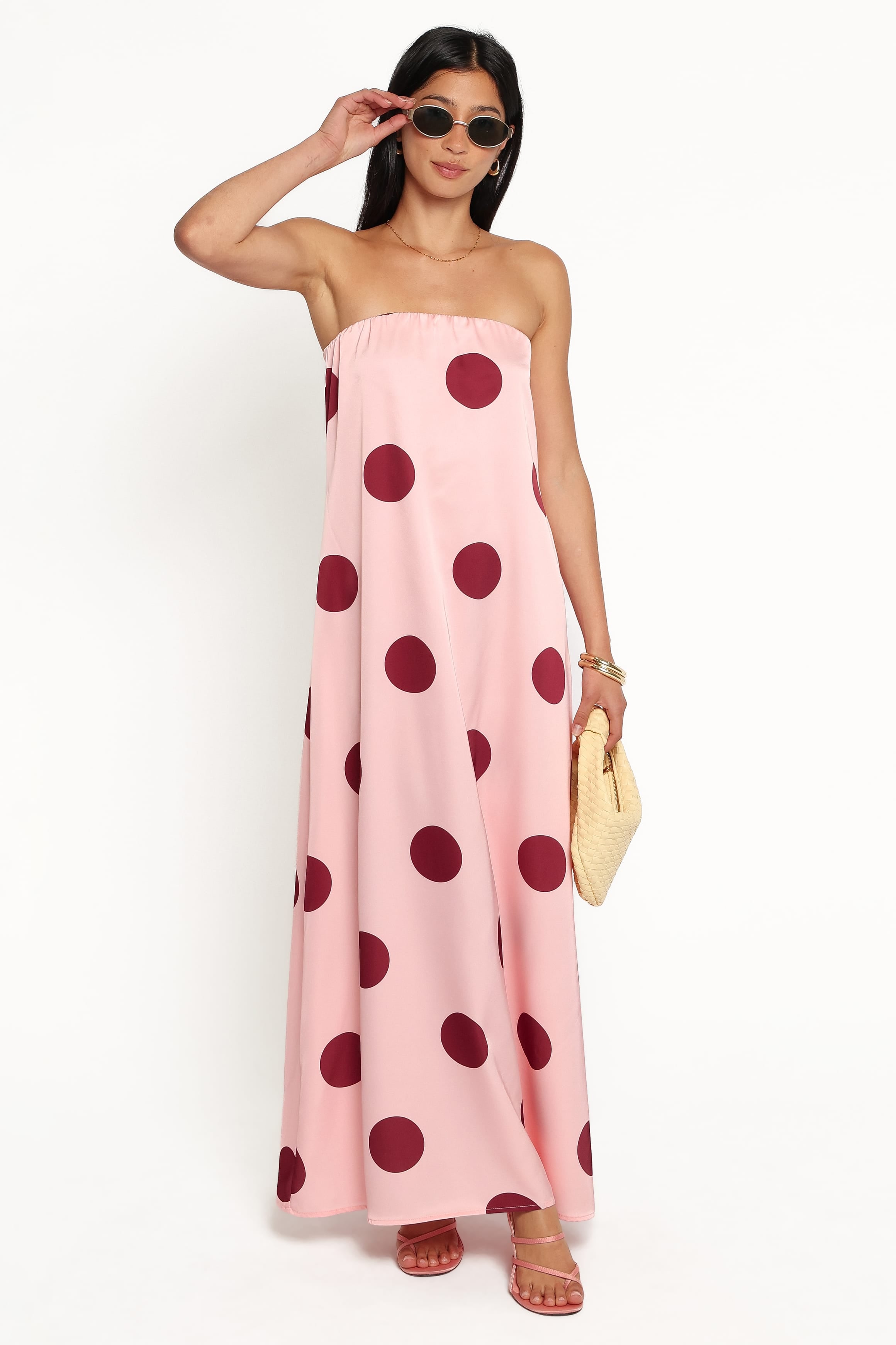 DRESSES Delaney Strapless Maxi Dress - Pink Polka Dot