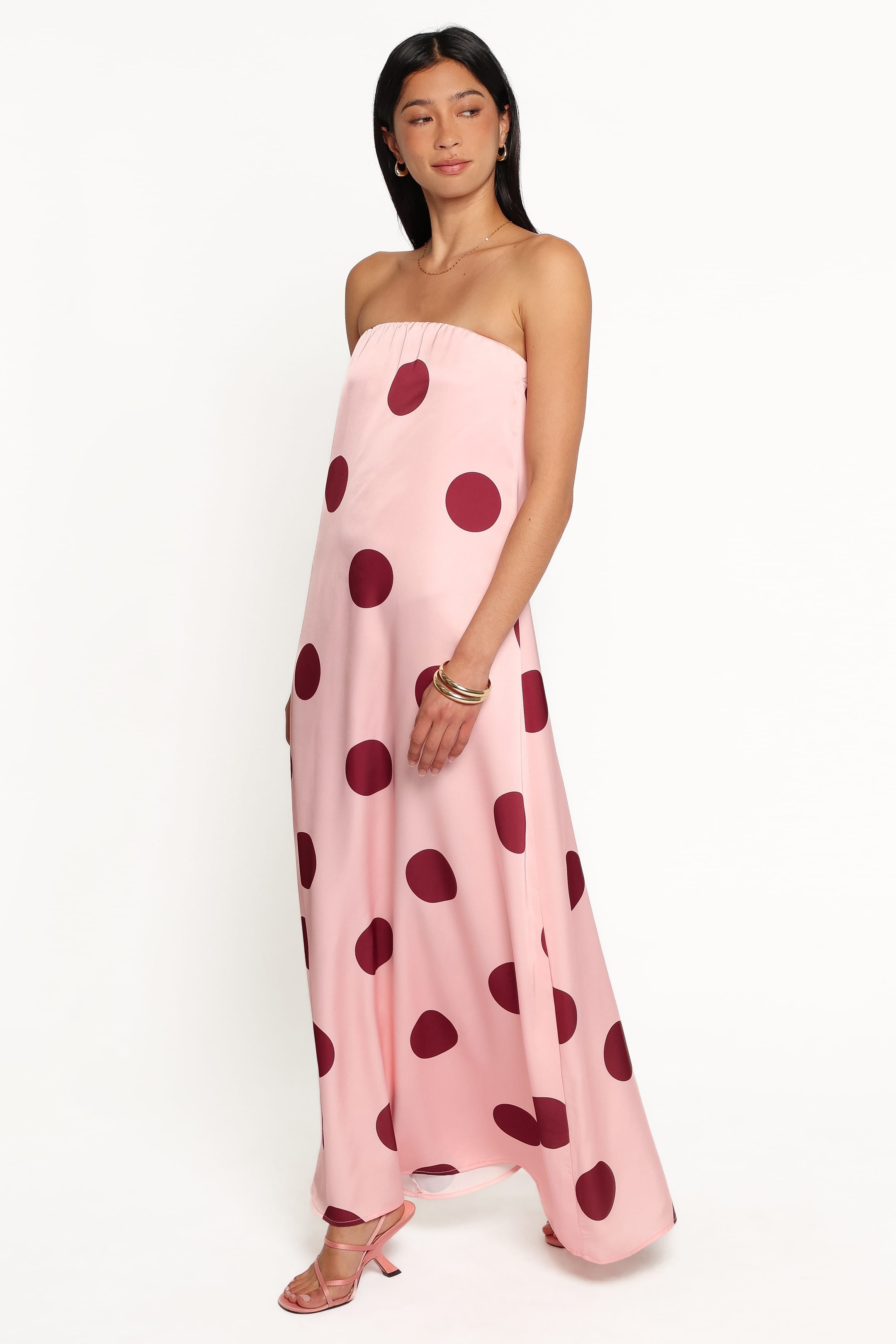 DRESSES Delaney Strapless Maxi Dress - Pink Polka Dot