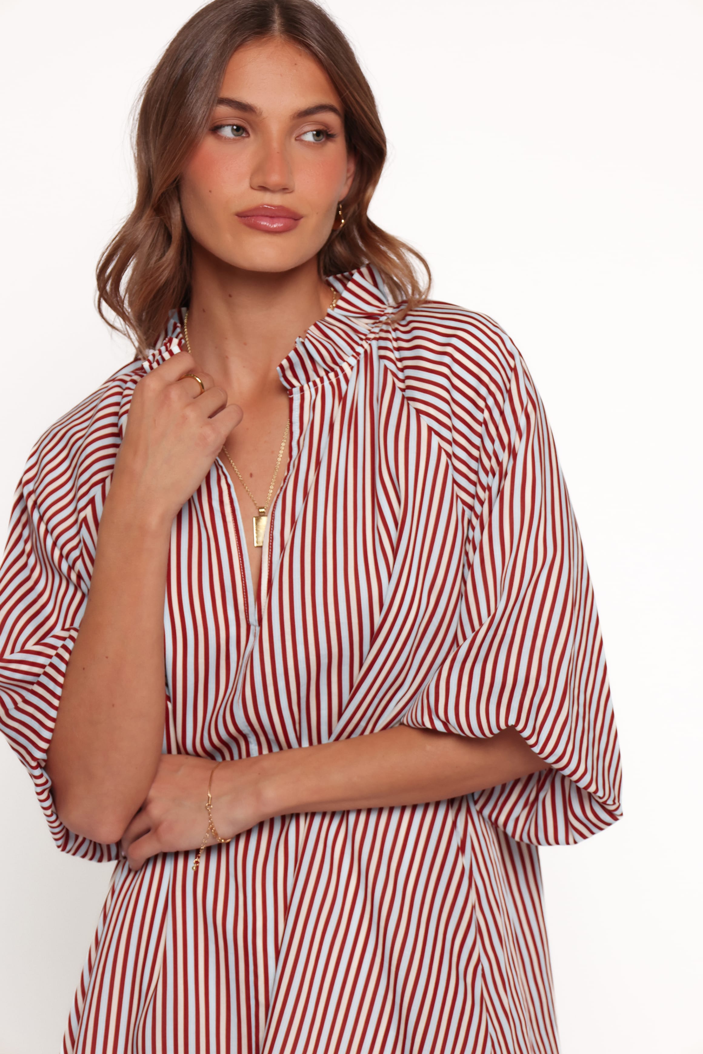DRESSES Doran Mini Dress - Brown/Blue Stripe