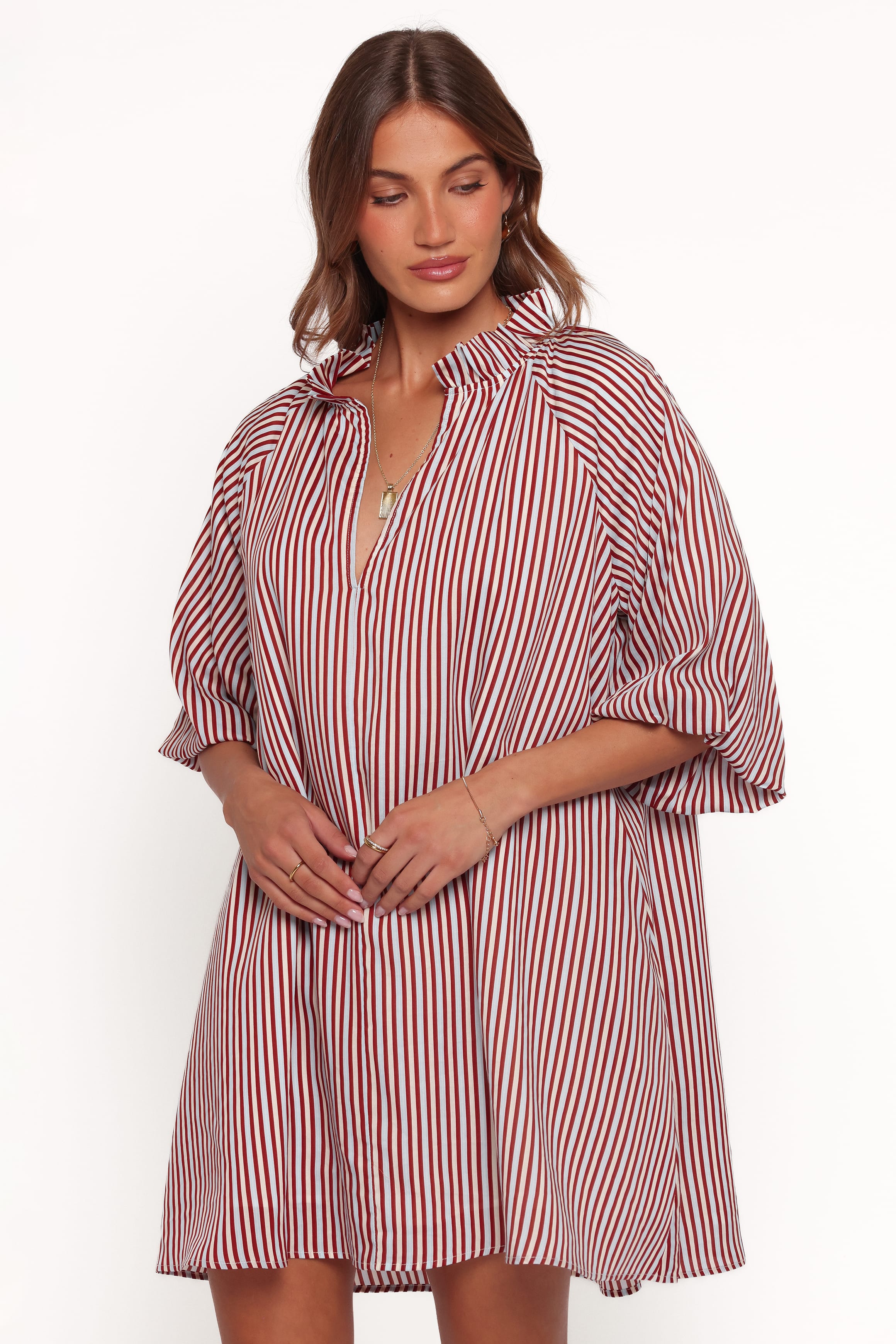 DRESSES Doran Mini Dress - Brown/Blue Stripe
