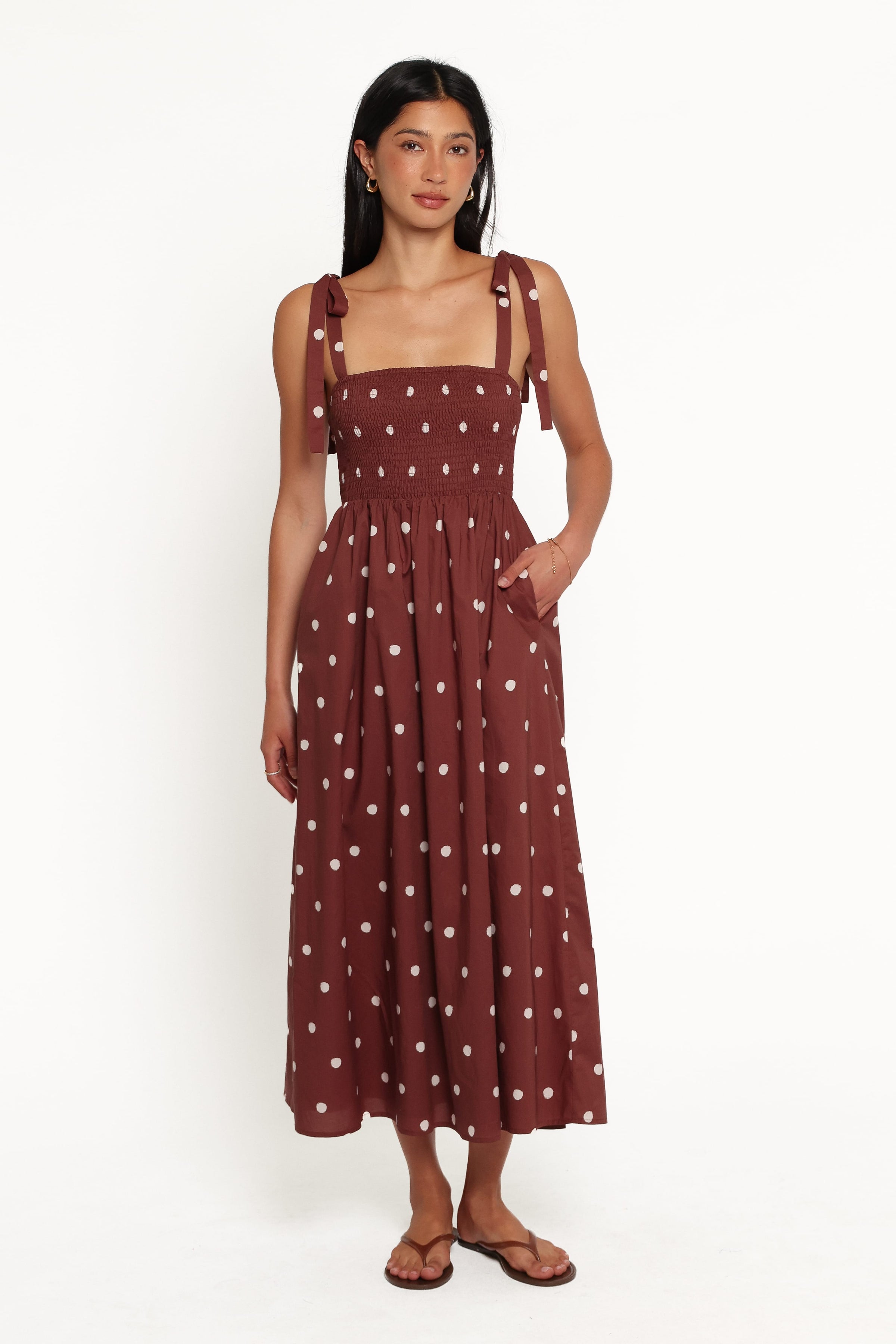DRESSES Elford Midi Dress - Brown Polka Dot