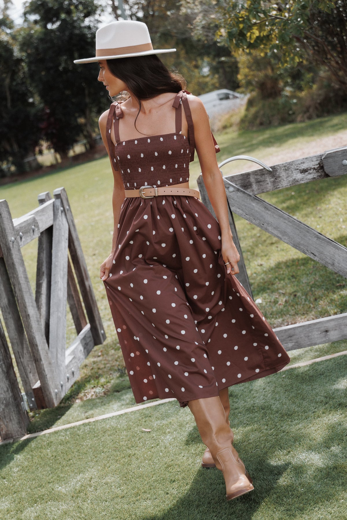 DRESSES Elford Midi Dress - Brown Polka Dot