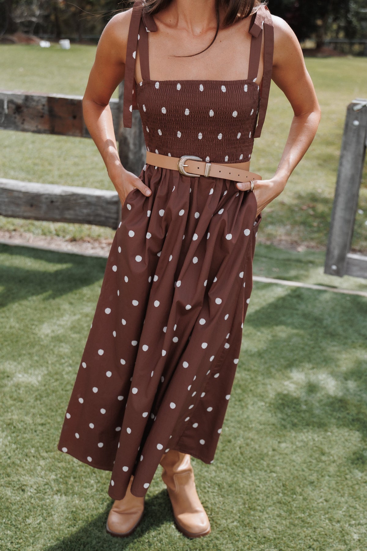 DRESSES Elford Midi Dress - Brown Polka Dot
