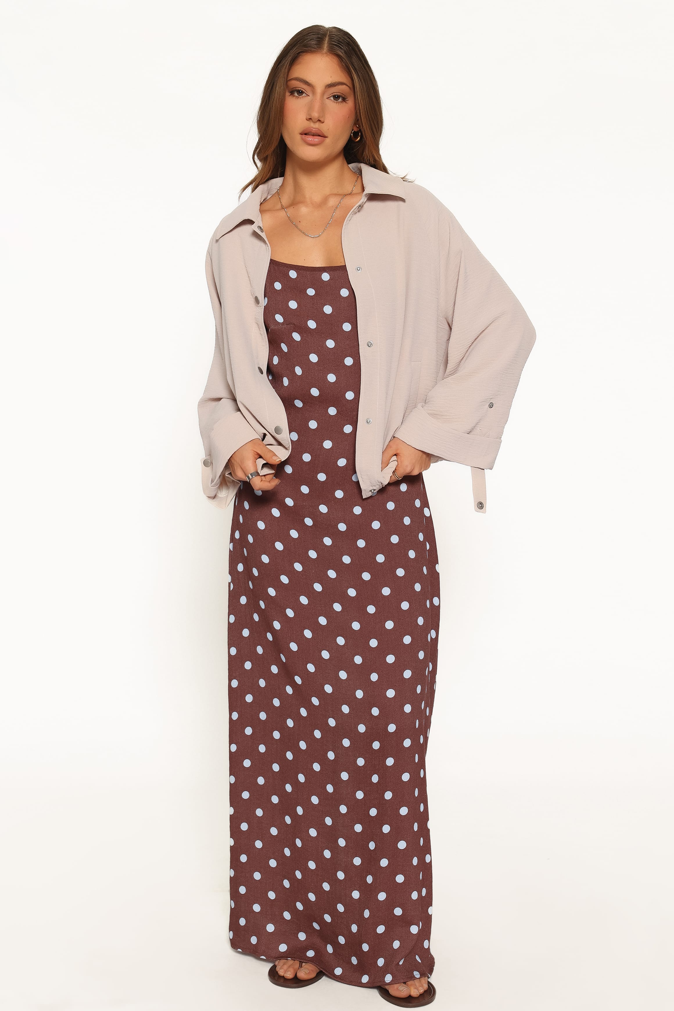 DRESSES Elton Maxi Dress - Brown/Blue Polka Dot