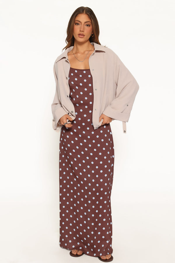 DRESSES Elton Maxi Dress - Brown/Blue Polka Dot