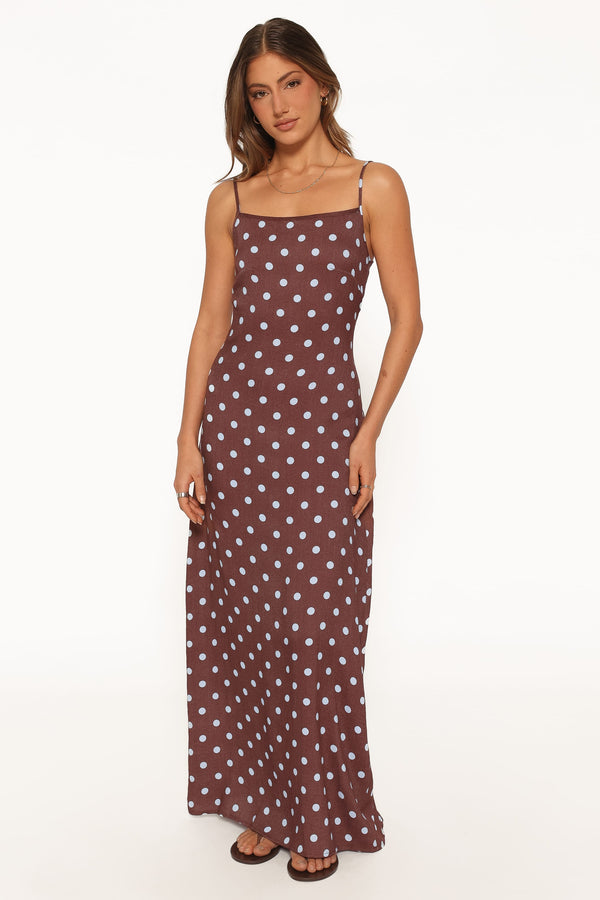 DRESSES Elton Maxi Dress - Brown/Blue Polka Dot