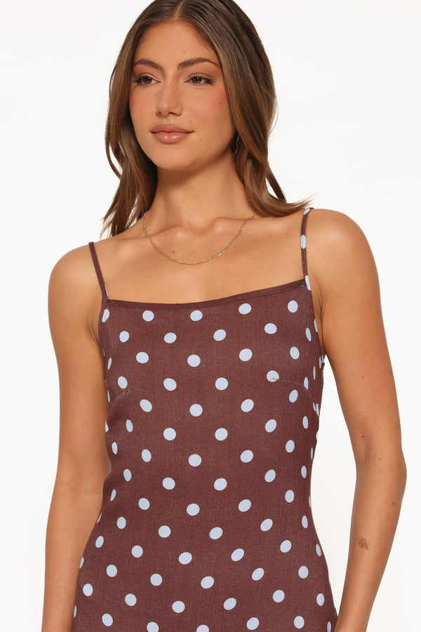 DRESSES Elton Maxi Dress - Brown/Blue Polka Dot