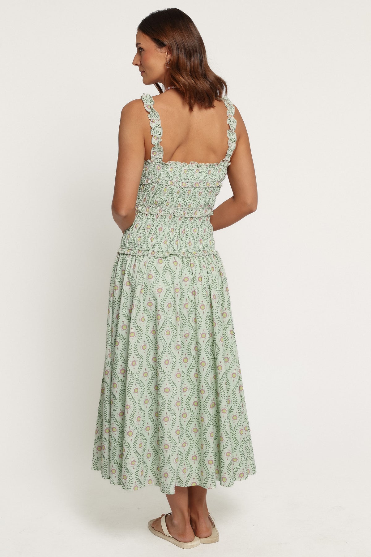 DRESSES Enola Gather Midi Dress - Green Pink Geo